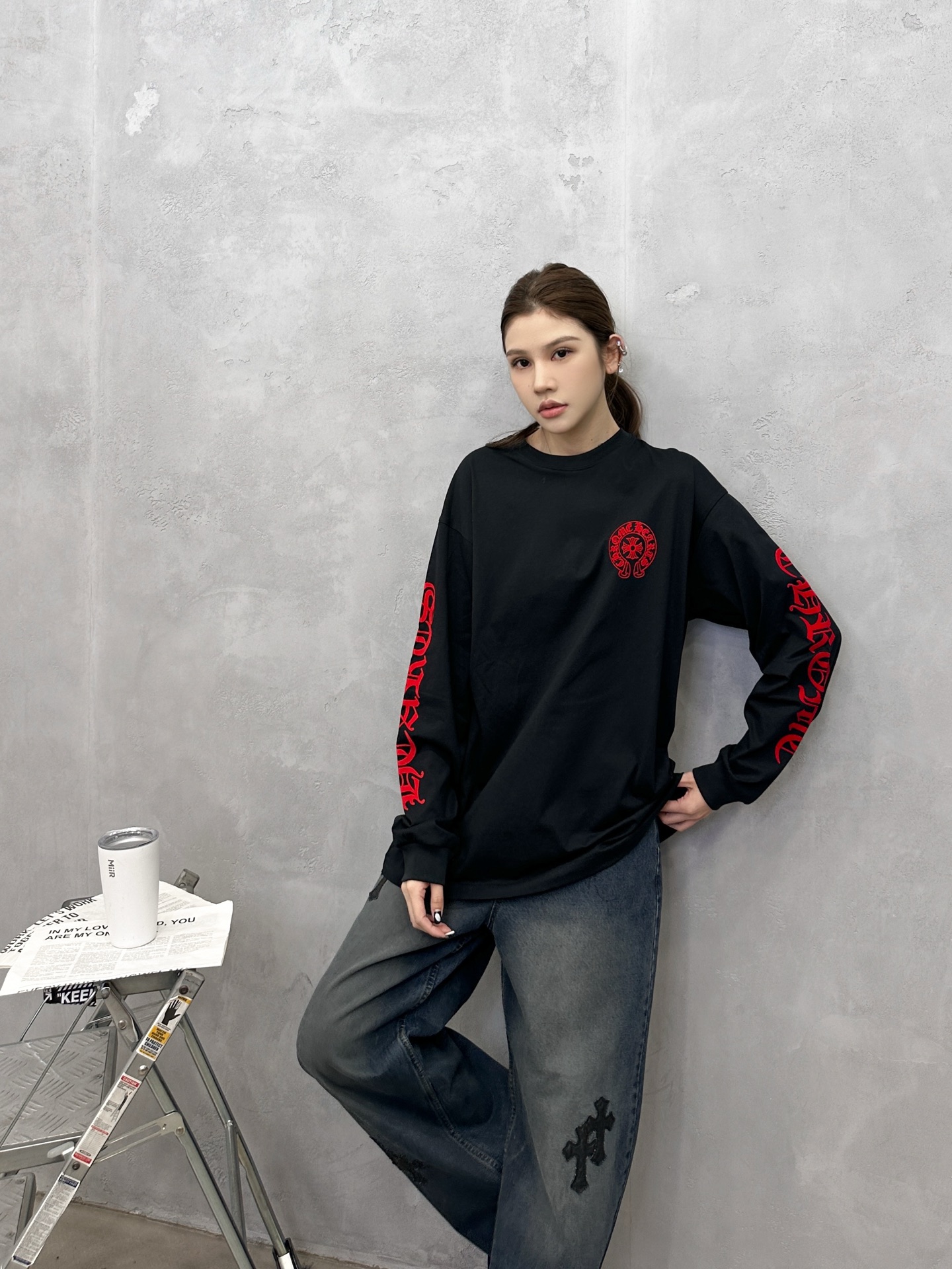 取克罗心 ｜ 新款长袖t，成衣洗水加6处植绒印花工艺，男女同款，尺码sml