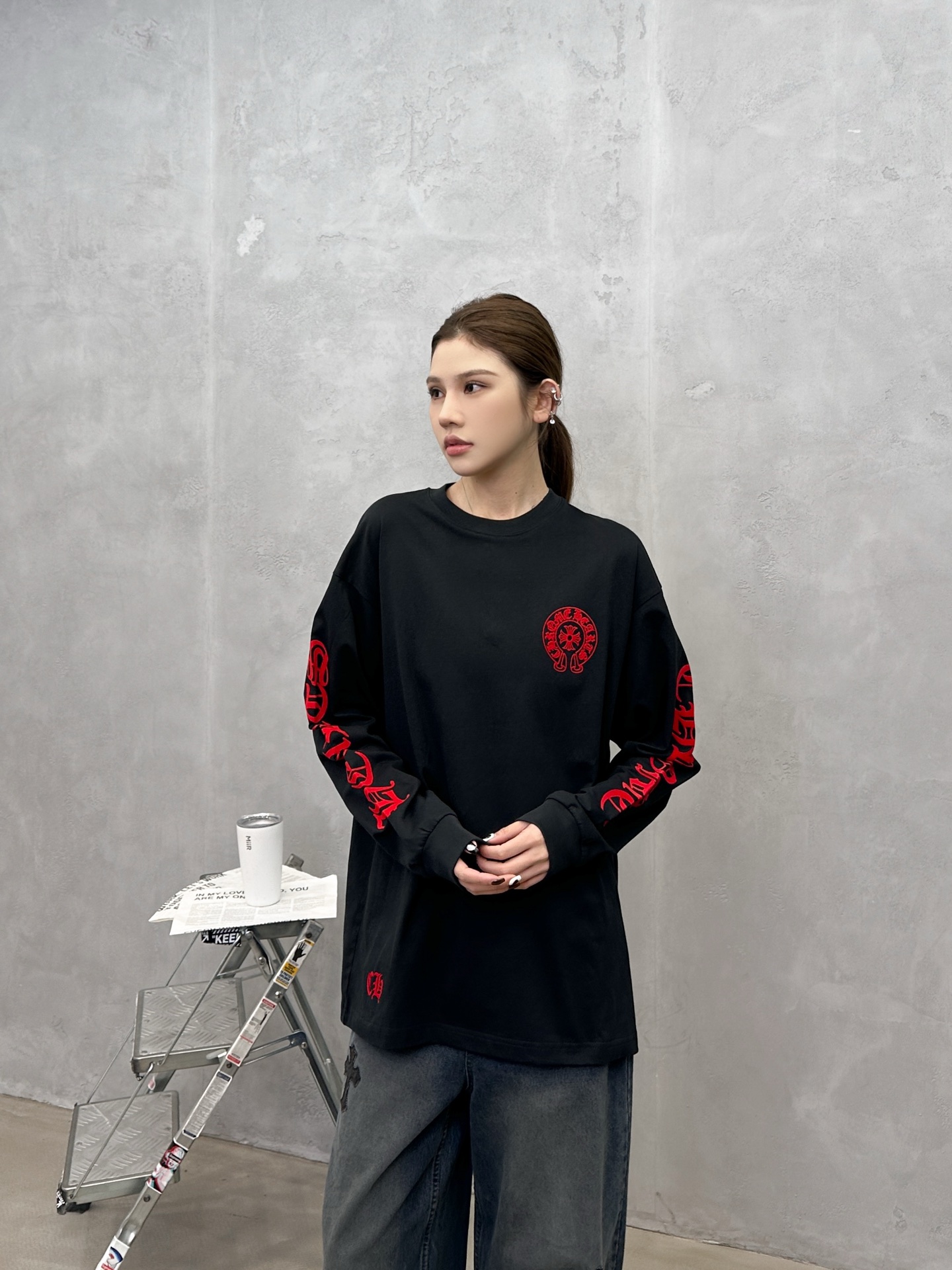 取克罗心 ｜ 新款长袖t，成衣洗水加6处植绒印花工艺，男女同款，尺码sml