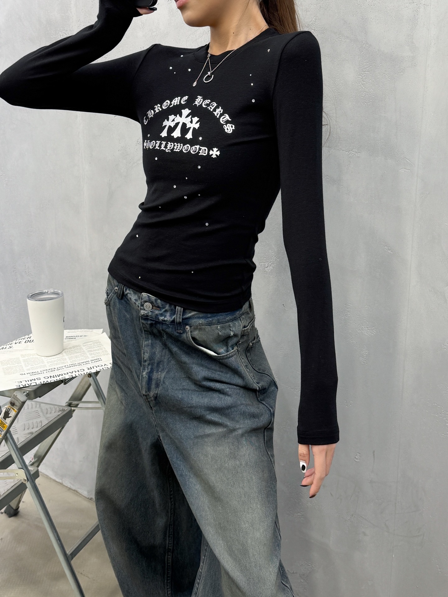 克罗心 ｜ 新款长袖打底，日本进口天丝羊毛面料，成衣烫钻工艺，休闲时尚，尺码sml