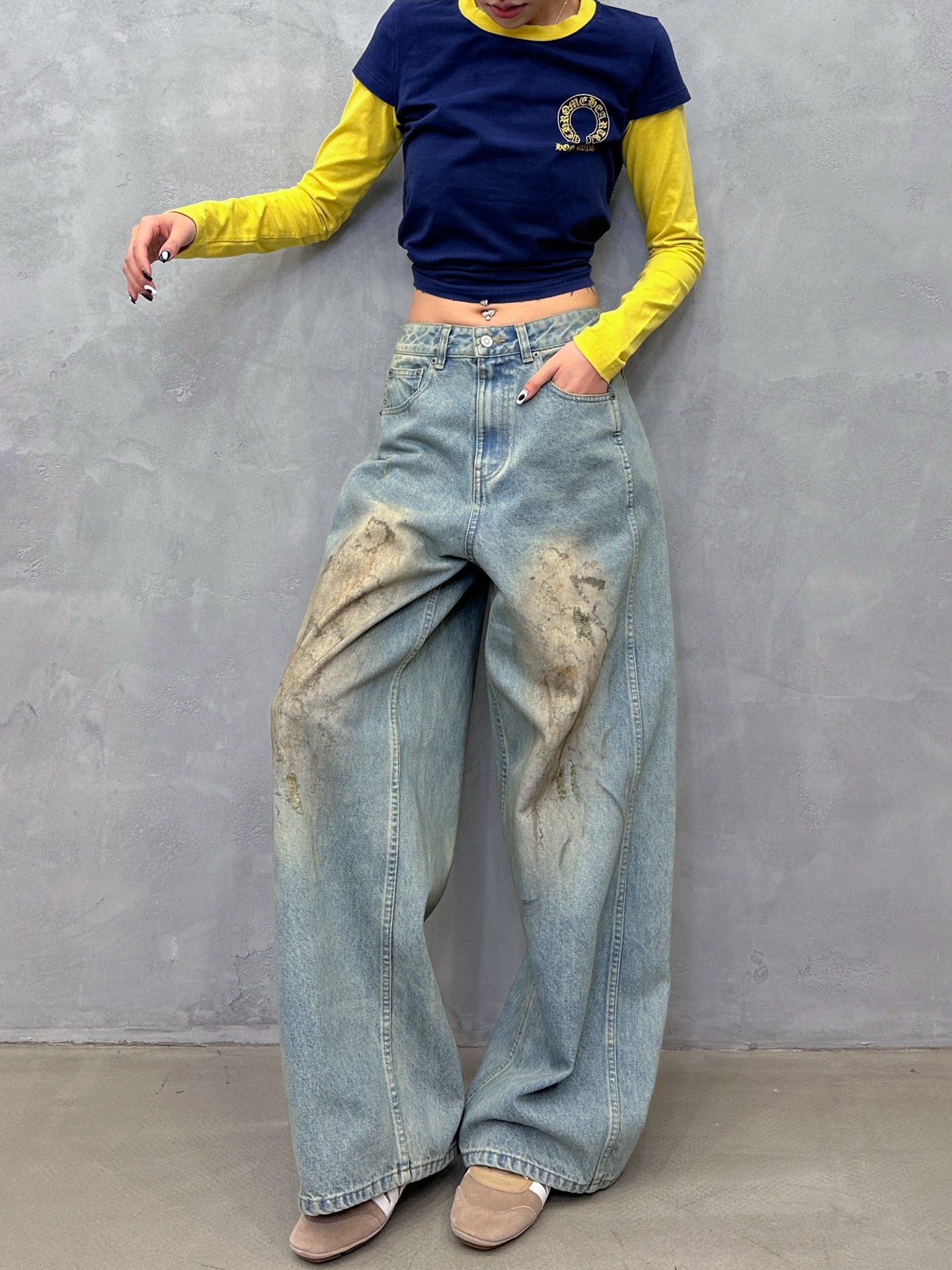 acne ｜ 新款休闲牛仔裤，成衣洗水喷色泥浆工艺加成衣贴布绣，时尚休闲，尺码sml