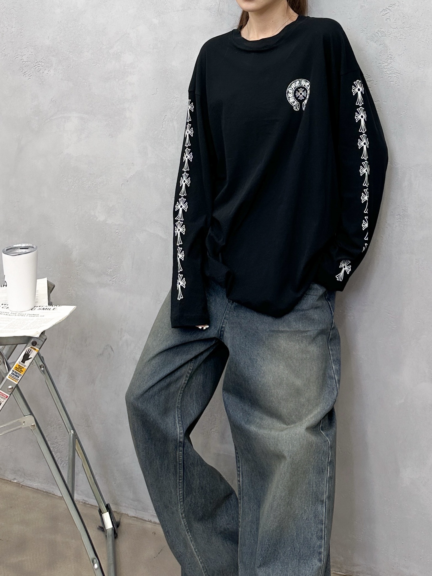 克罗心 ｜ 新款长袖t，成衣洗水加4处印花工艺，时尚休闲，男女同款，尺码sml