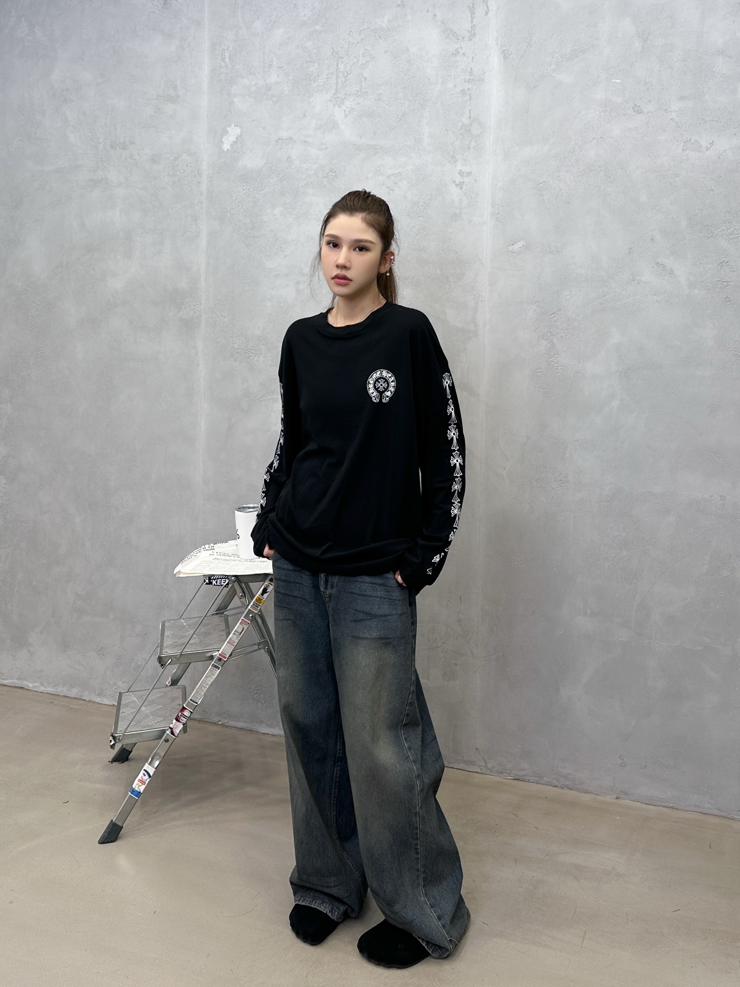 克罗心 ｜ 新款长袖t，成衣洗水加4处印花工艺，时尚休闲，男女同款，尺码sml