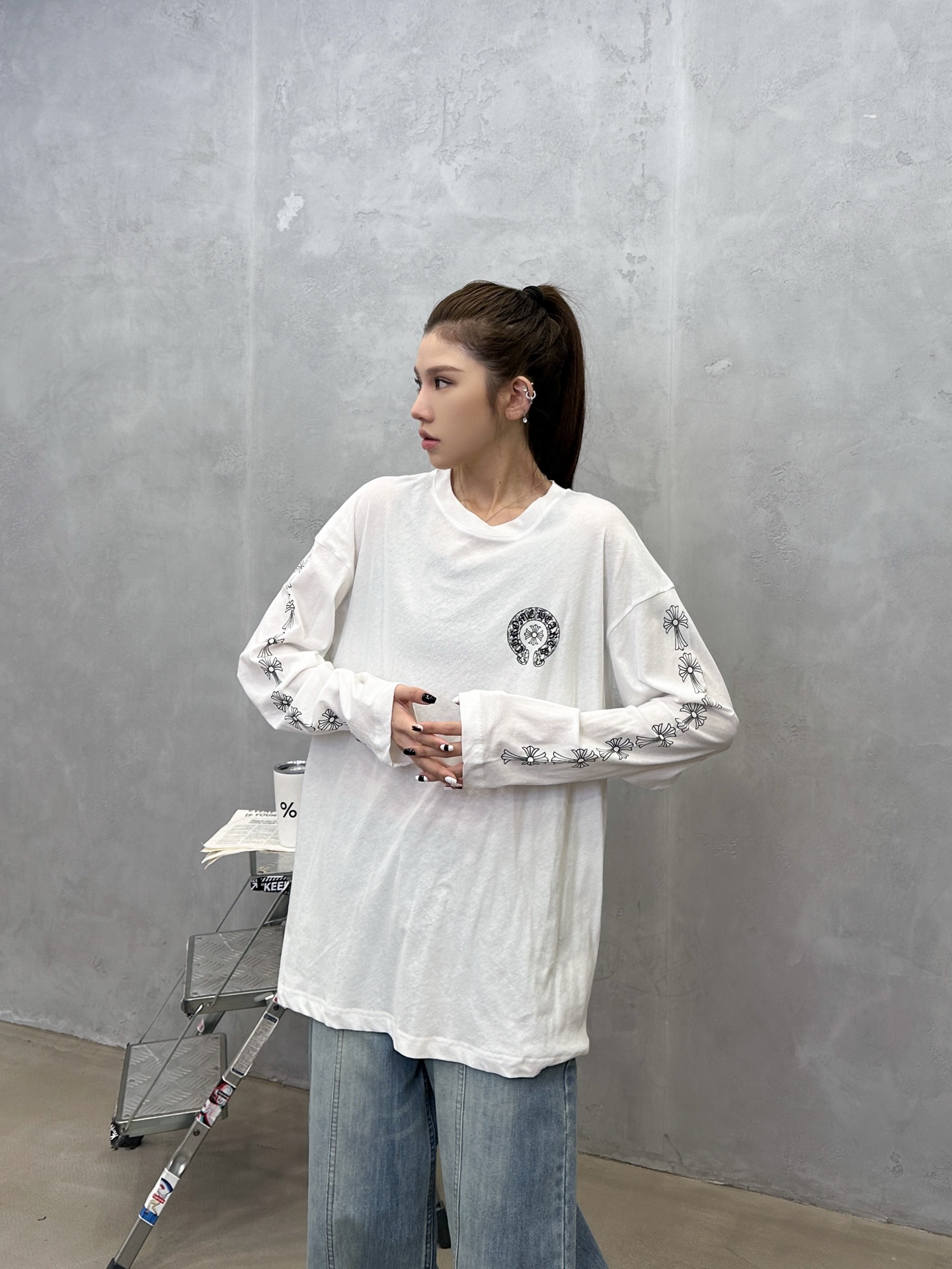 克罗心 ｜ 新款长袖t，成衣洗水加4处印花工艺，时尚休闲，男女同款，尺码sml