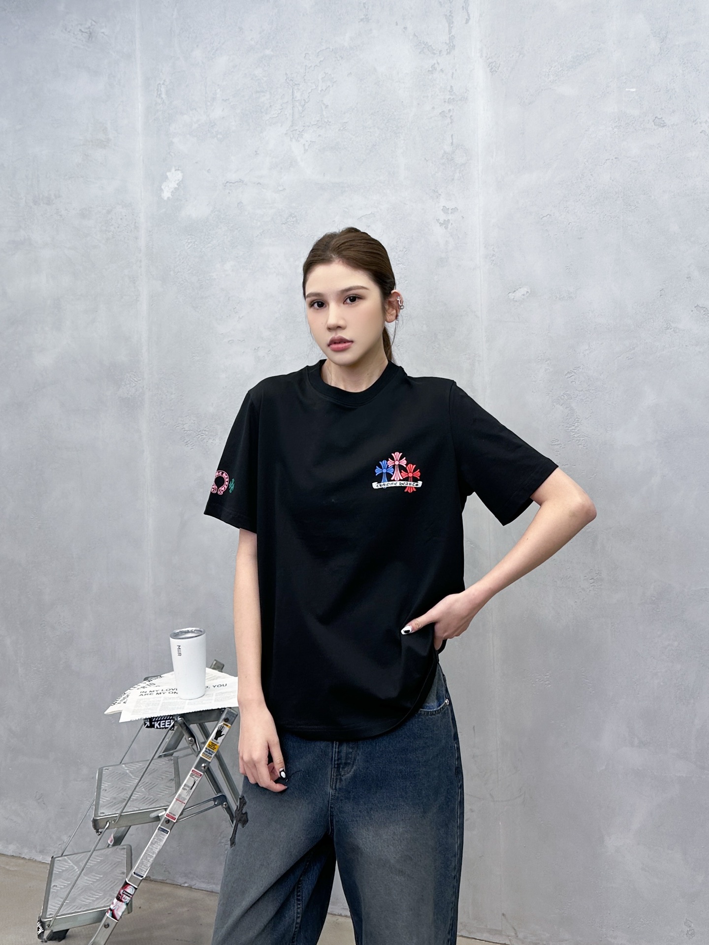 克罗心 ｜ 新款短袖t，成衣洗水加多处多色印花工艺，休闲时尚，尺码sml