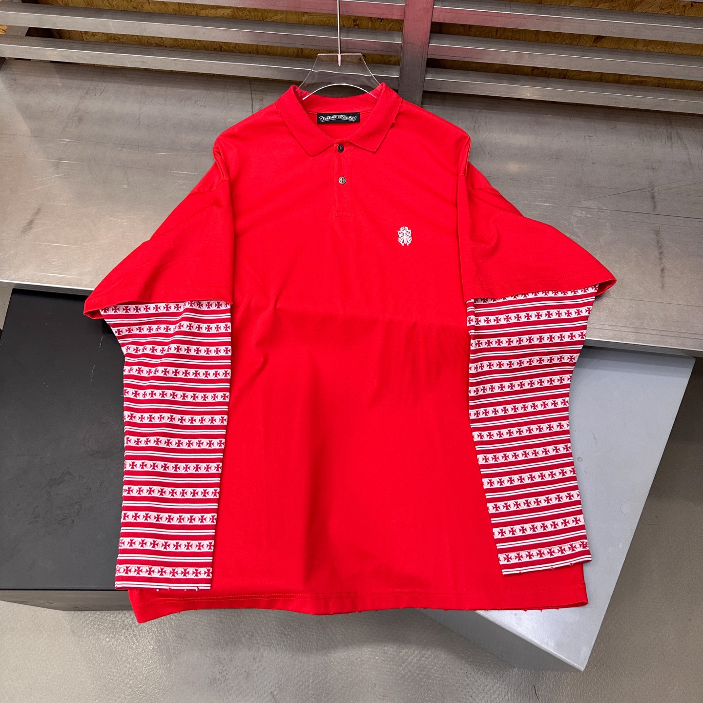 克罗心 ｜ 新款长袖polo，成衣洗水吊磨工艺，经典刺绣标，品牌提花面料拼接假两件款式，男女同款，尺码s