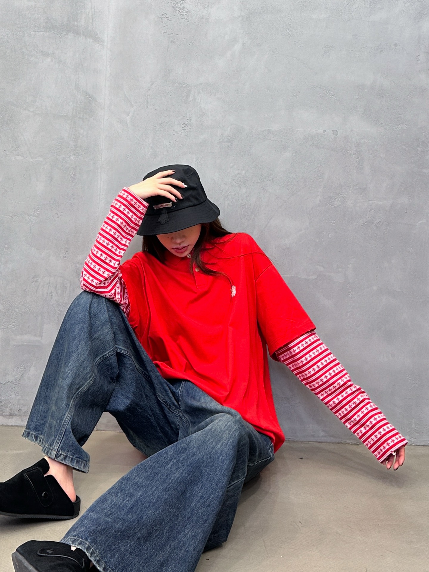 克罗心 ｜ 新款长袖polo，成衣洗水吊磨工艺，经典刺绣标，品牌提花面料拼接假两件款式，男女同款，尺码s