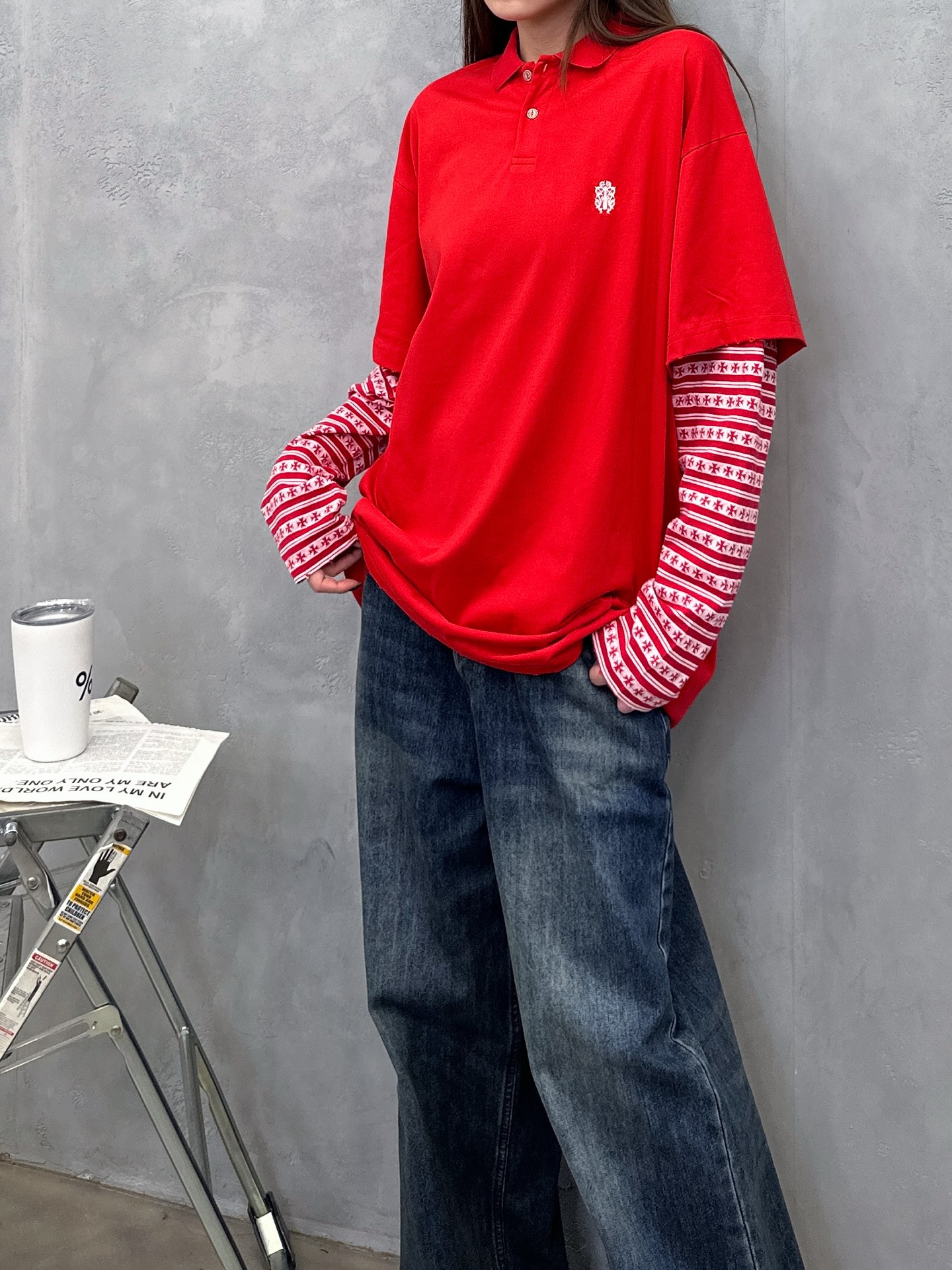 克罗心 ｜ 新款长袖polo，成衣洗水吊磨工艺，经典刺绣标，品牌提花面料拼接假两件款式，男女同款，尺码s