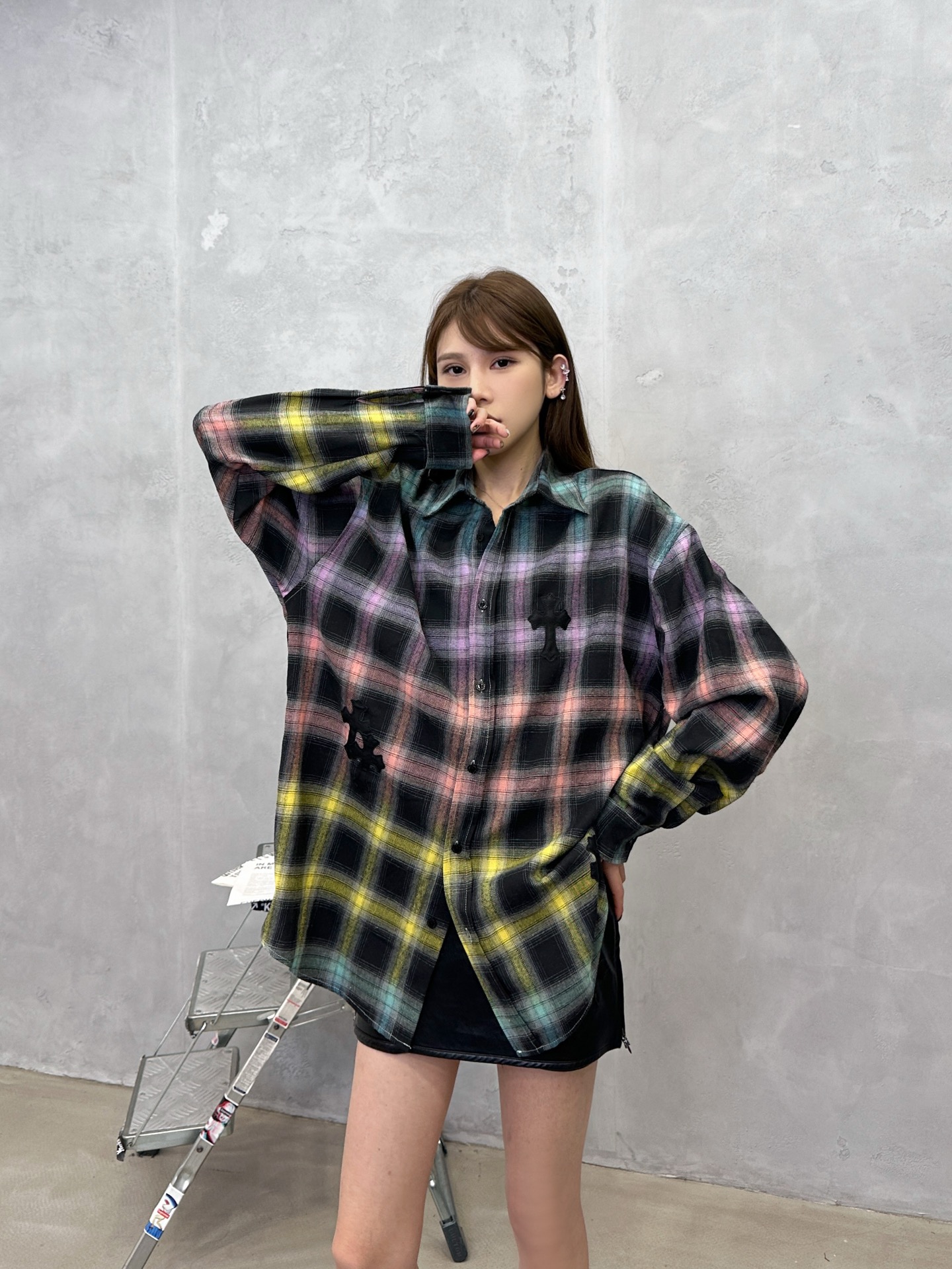 克罗心 ｜ 新款休闲衬衣，成衣洗水加手工刺绣十字标工艺，特殊色织多色全棉格纹面料，休闲时尚，尺码sml