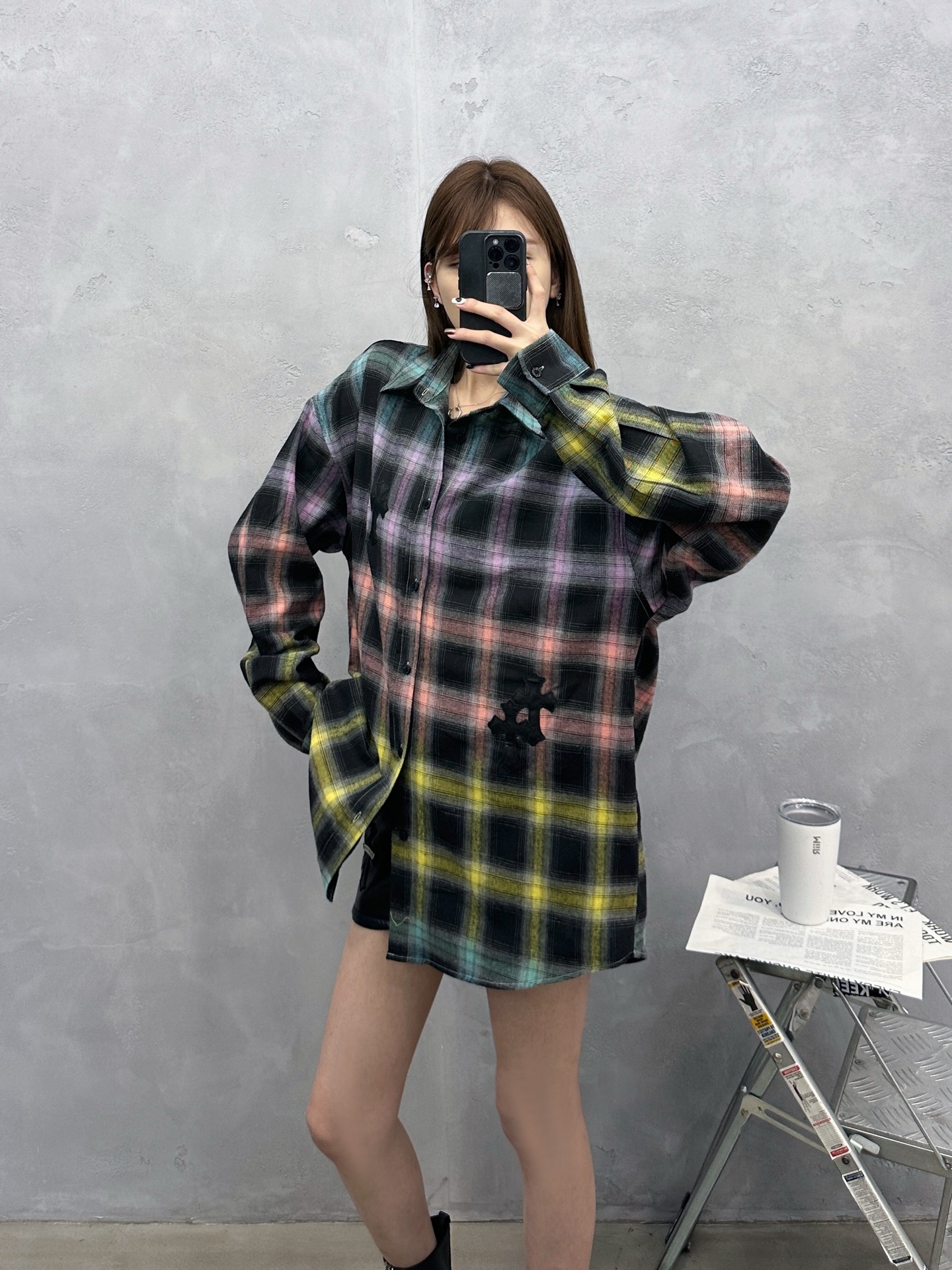 克罗心 ｜ 新款休闲衬衣，成衣洗水加手工刺绣十字标工艺，特殊色织多色全棉格纹面料，休闲时尚，尺码sml