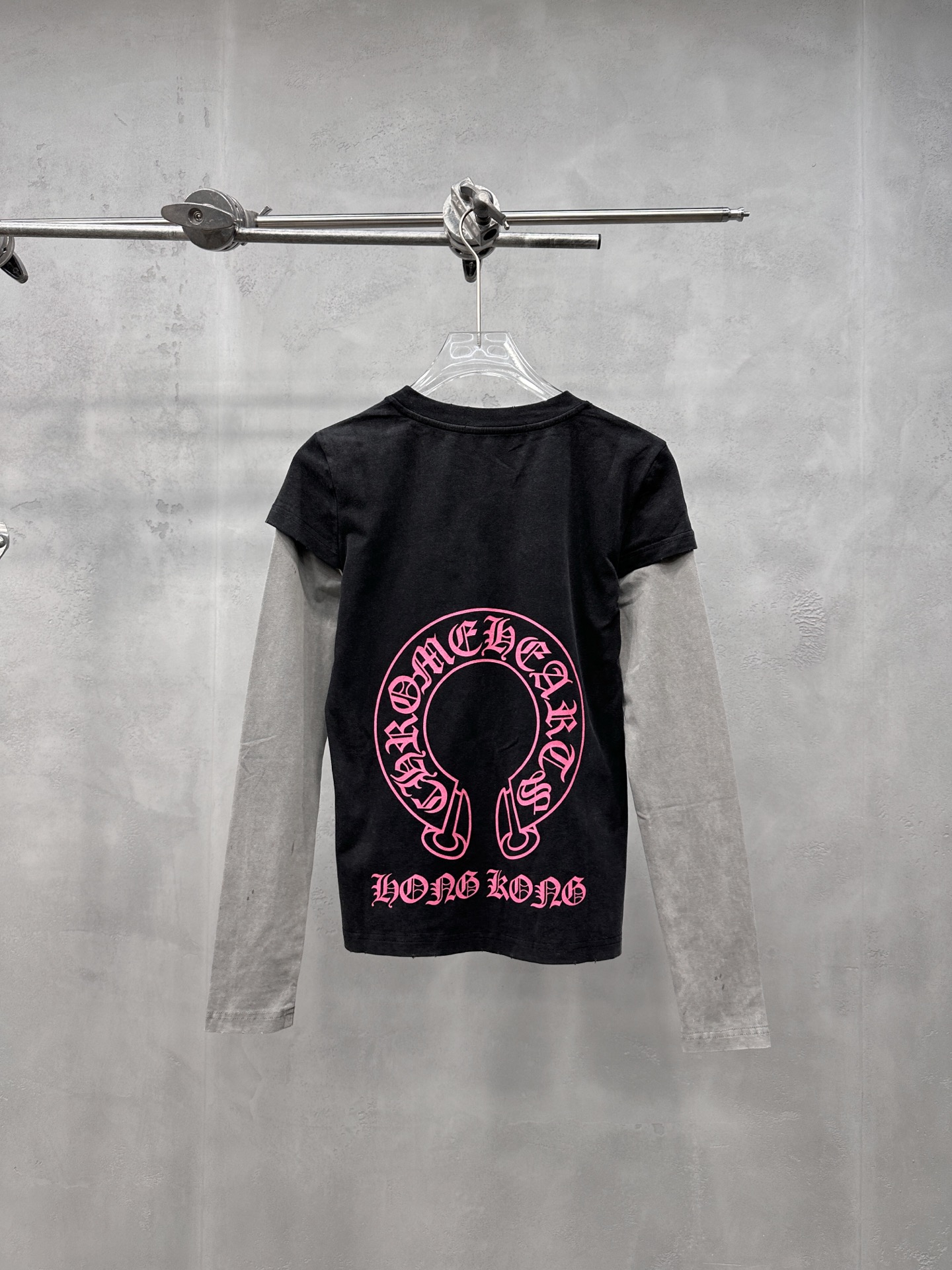 克罗心 ｜ 新款长袖t，成衣洗水炒色印花工艺，经典假两件款式，休闲时尚，尺码sml