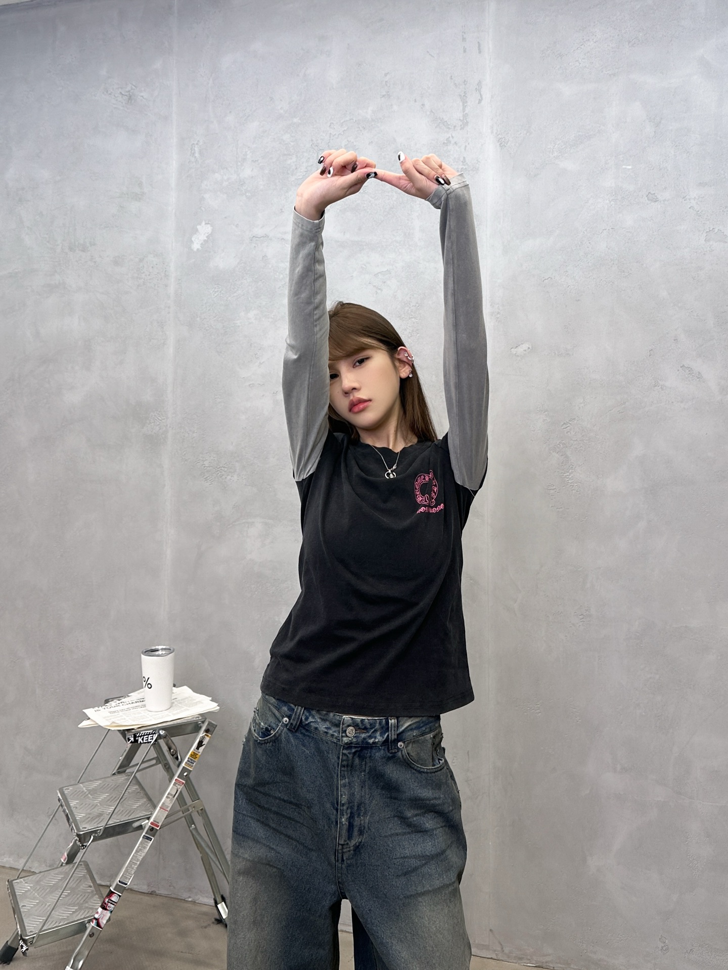 克罗心 ｜ 新款长袖t，成衣洗水炒色印花工艺，经典假两件款式，休闲时尚，尺码sml