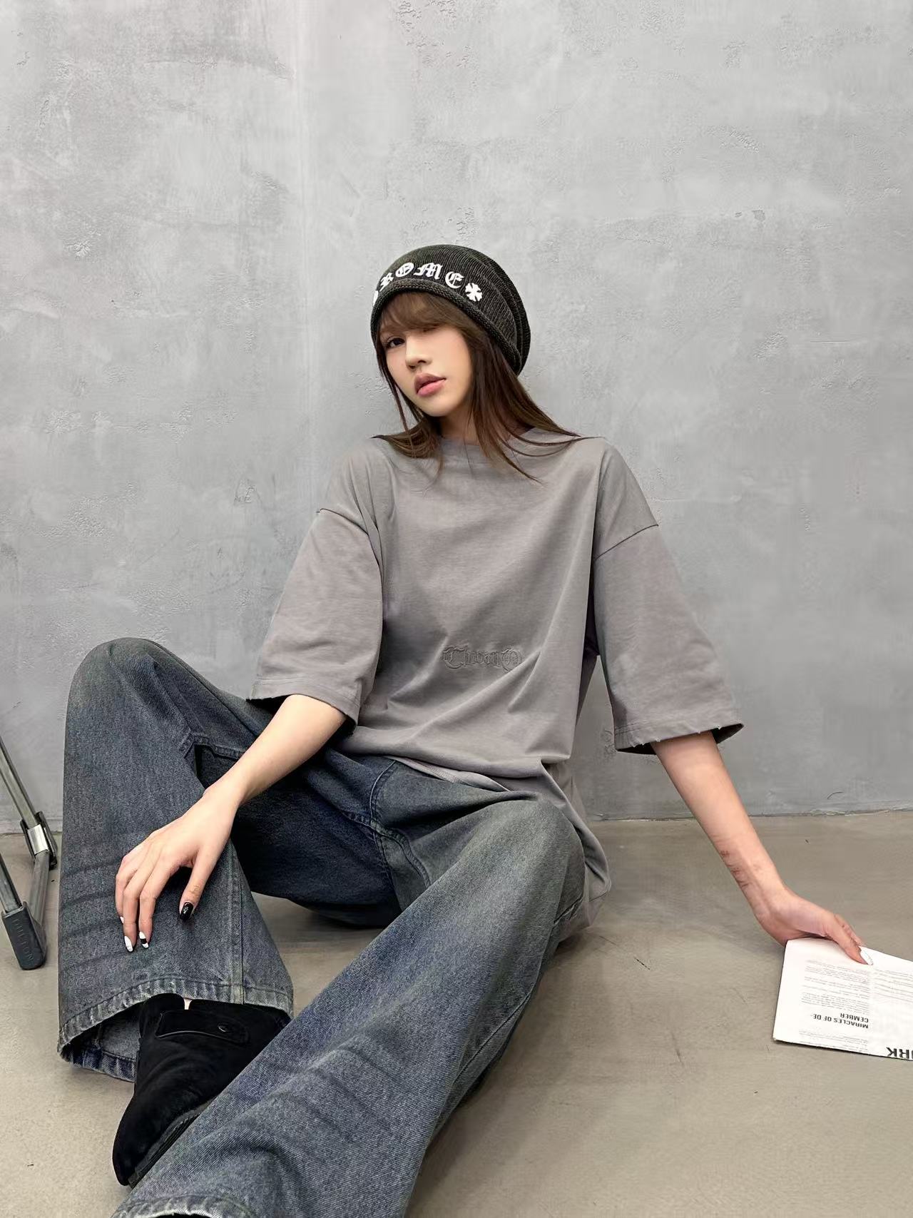 克罗心 ｜ 新款短袖t，成衣洗水炒色吊磨工艺加前后刺绣标，男女同款，尺码sml