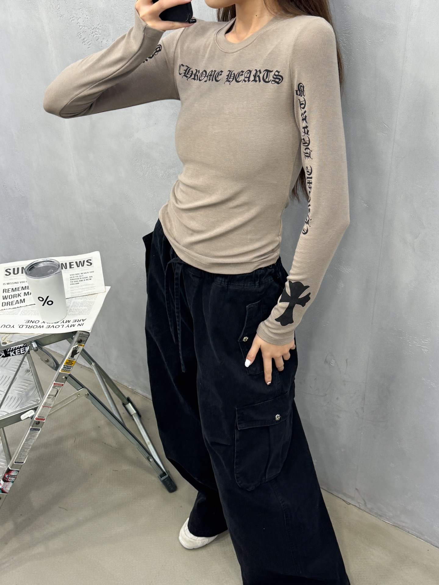 克罗心 ｜ 新款长袖打底，成衣洗水加多处印花工艺，羊毛混纺进口面料，休闲时尚，尺码sml