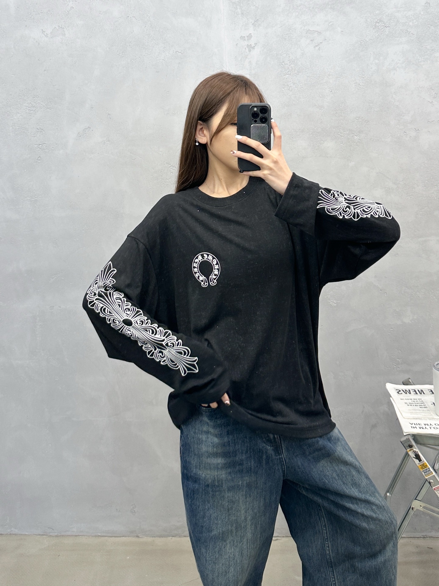 克罗心 ｜ 新款长袖t，成衣洗水加5处印花工艺，进口人棉混纺面料，男女同款，尺码sml