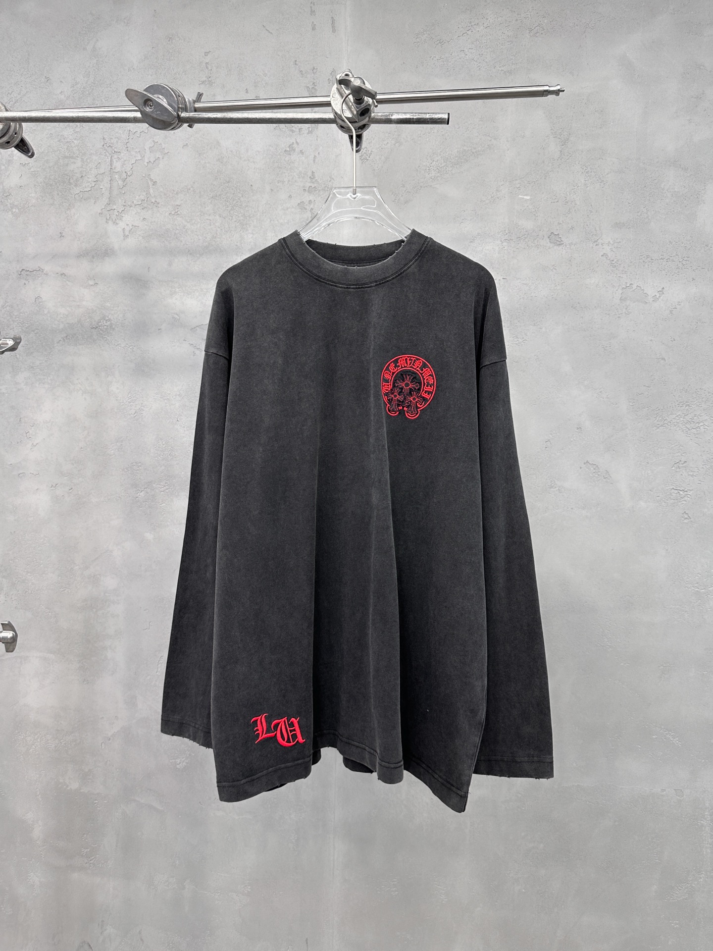 克罗心 ｜ 新款长袖t，成衣洗水炒色吊磨工艺加平绣贴布绣叠加，男女同款，尺码sml