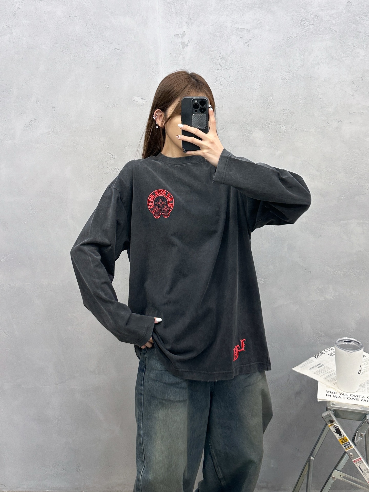 克罗心 ｜ 新款长袖t，成衣洗水炒色吊磨工艺加平绣贴布绣叠加，男女同款，尺码sml
