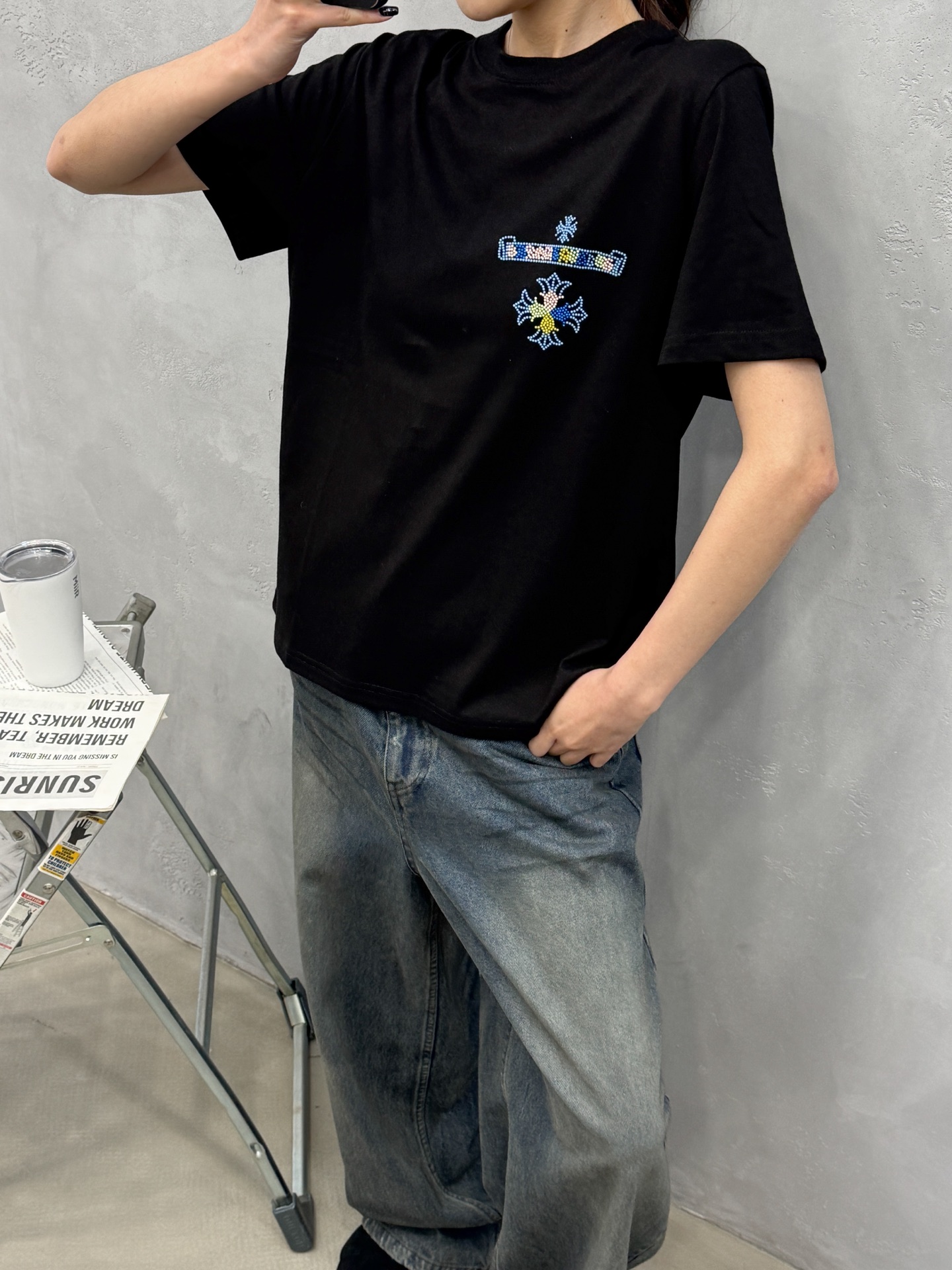 克罗心 ｜ 新款短袖t，成衣经典彩色烫钻工艺，休闲时尚，尺码sml
