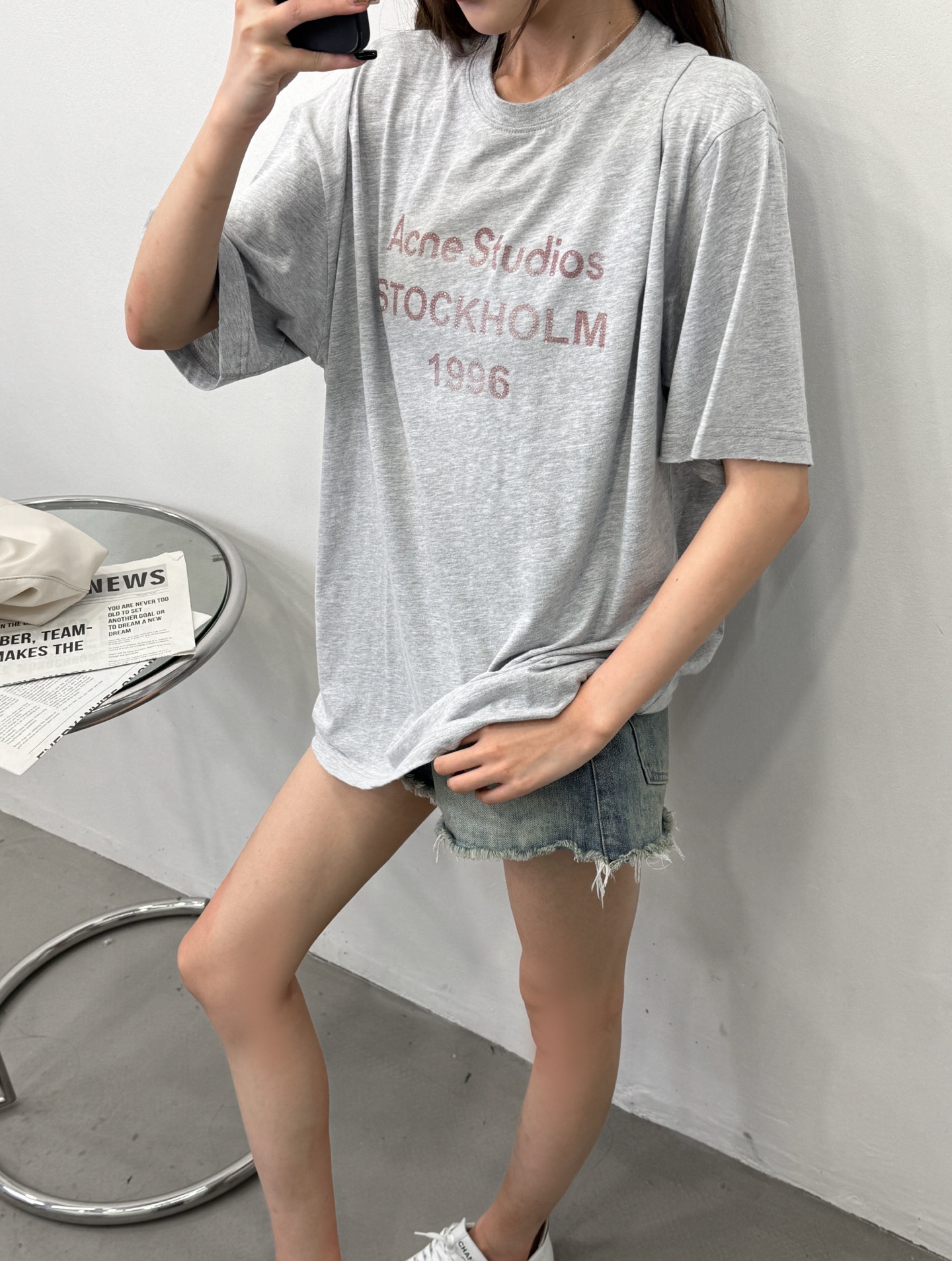 🌾Acne ｜ 新款短袖t，成衣洗水吊磨印花烫钻工艺，休闲时尚，尺码sml