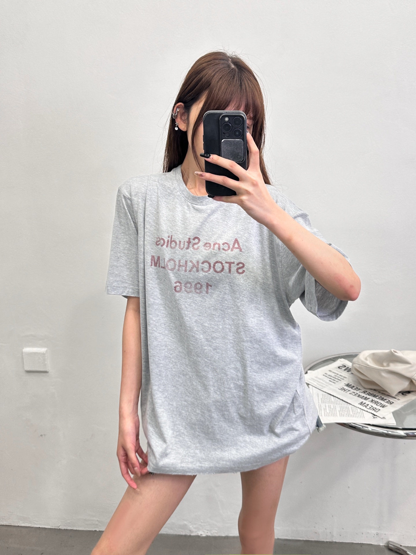 🌾Acne ｜ 新款短袖t，成衣洗水吊磨印花烫钻工艺，休闲时尚，尺码sml