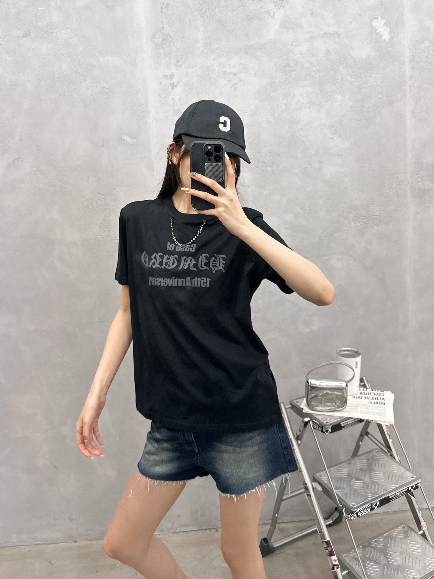 克罗心 ｜ 新款短袖t，成衣洗水印花工艺加项链配饰，休闲时尚，男女同款，尺码sml