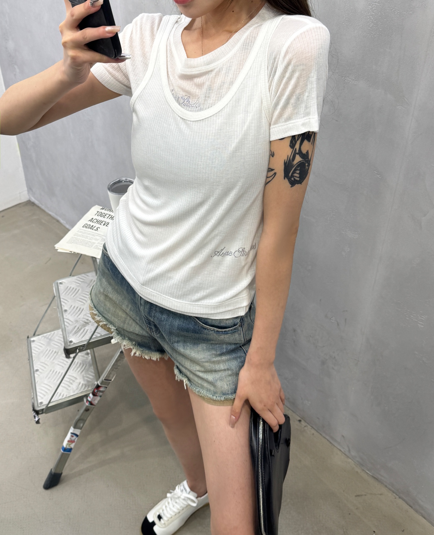 Acne ｜ 新款两件套短袖t，特殊真两件套款式，进口莱赛尔羊毛面料，经典品牌烫钻标，休闲时尚，尺码sm