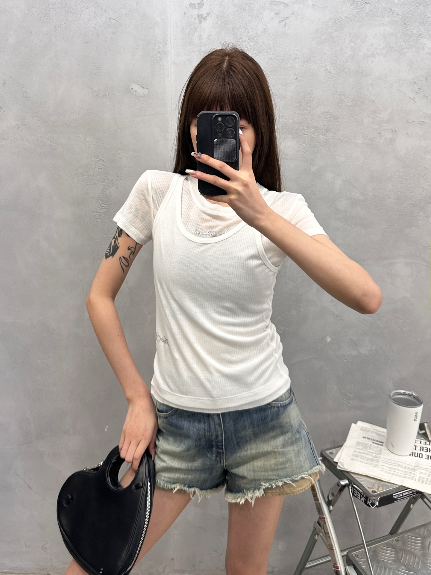 Acne ｜ 新款两件套短袖t，特殊真两件套款式，进口莱赛尔羊毛面料，经典品牌烫钻标，休闲时尚，尺码sm