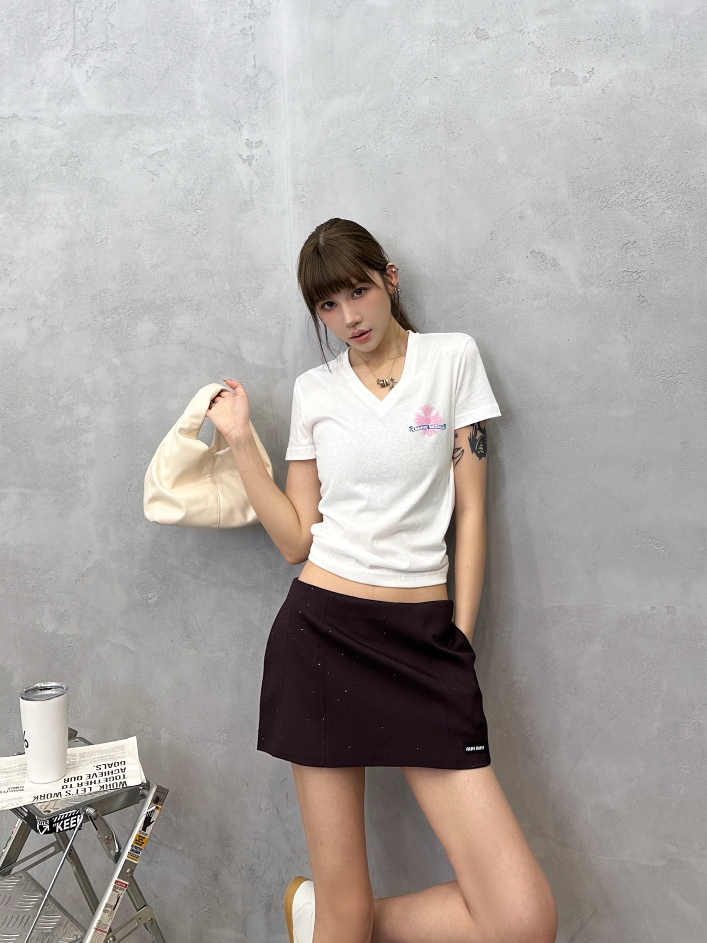 Miu ｜ 新款休闲短裙裤，品牌经典刺绣标，成衣烫钻工艺，时尚休闲，尺码sml