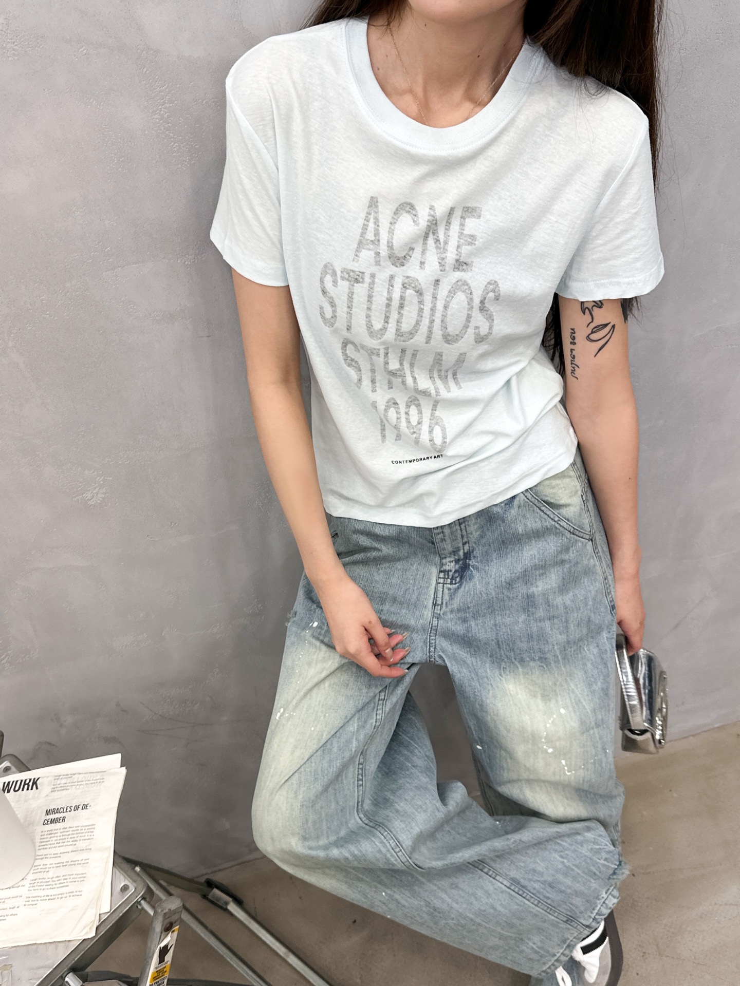Acne ｜ 新款短袖t，成衣洗水加拔印印花工艺，进口亚麻棉面料，时尚休闲，尺码sml