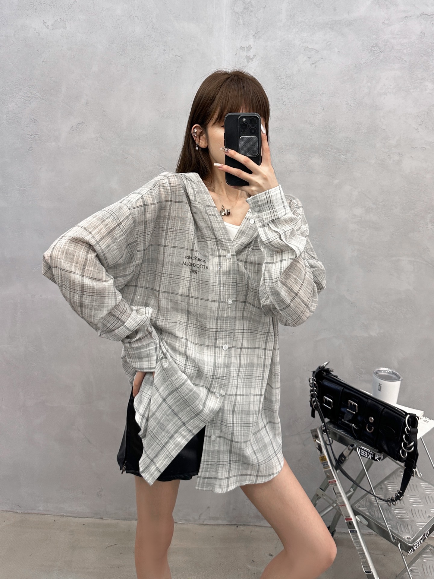 Acne ｜ 新款休闲衬衣，成衣洗水喷色印花烫钻工艺加全棉色织格纹面料，休闲时尚，尺码sml