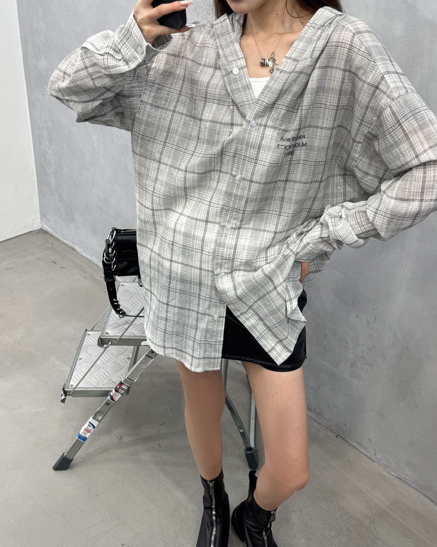 Acne ｜ 新款休闲衬衣，成衣洗水喷色印花烫钻工艺加全棉色织格纹面料，休闲时尚，尺码sml