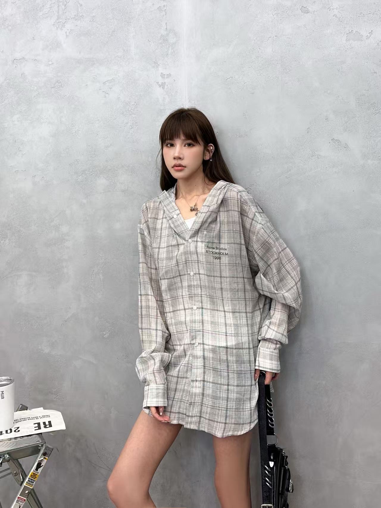 Acne ｜ 新款休闲衬衣，成衣洗水喷色印花烫钻工艺加全棉色织格纹面料，休闲时尚，尺码sml