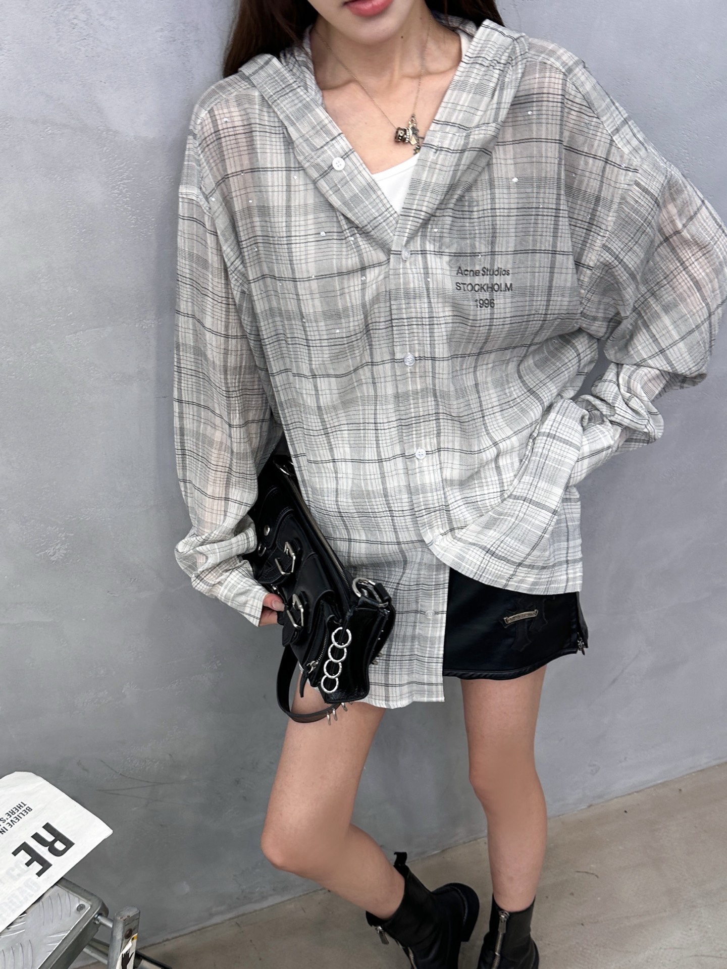 Acne ｜ 新款休闲衬衣，成衣洗水喷色印花烫钻工艺加全棉色织格纹面料，休闲时尚，尺码sml