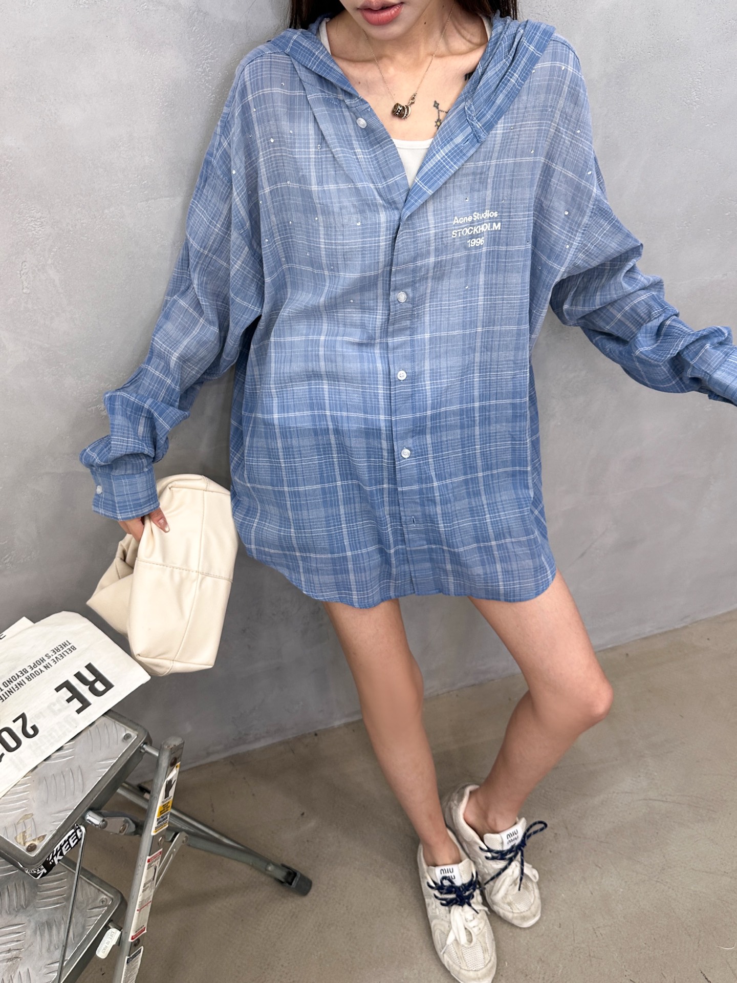 Acne ｜ 新款休闲衬衣，成衣洗水喷色印花烫钻工艺加全棉色织格纹面料，休闲时尚，尺码sml