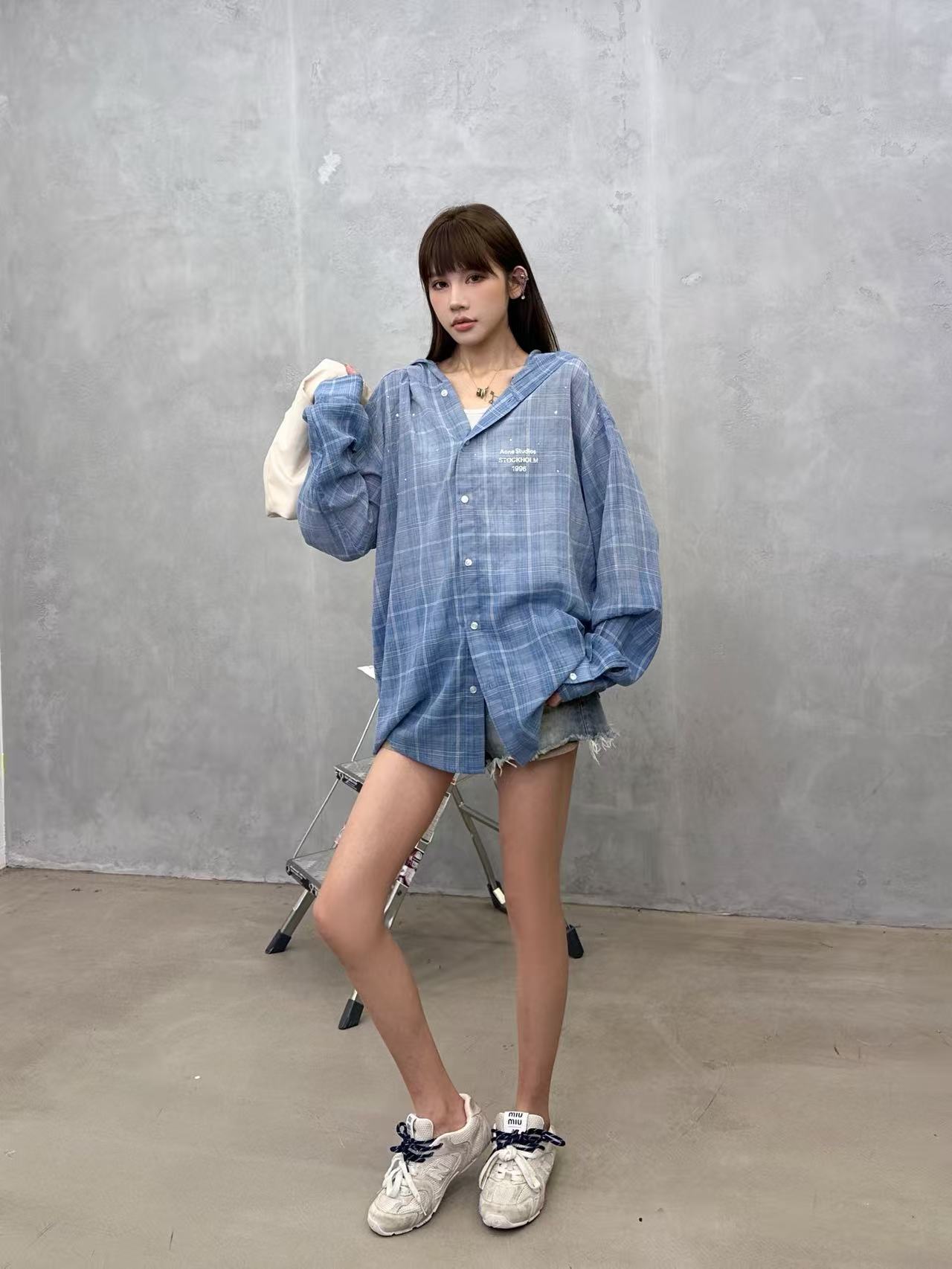 Acne ｜ 新款休闲衬衣，成衣洗水喷色印花烫钻工艺加全棉色织格纹面料，休闲时尚，尺码sml