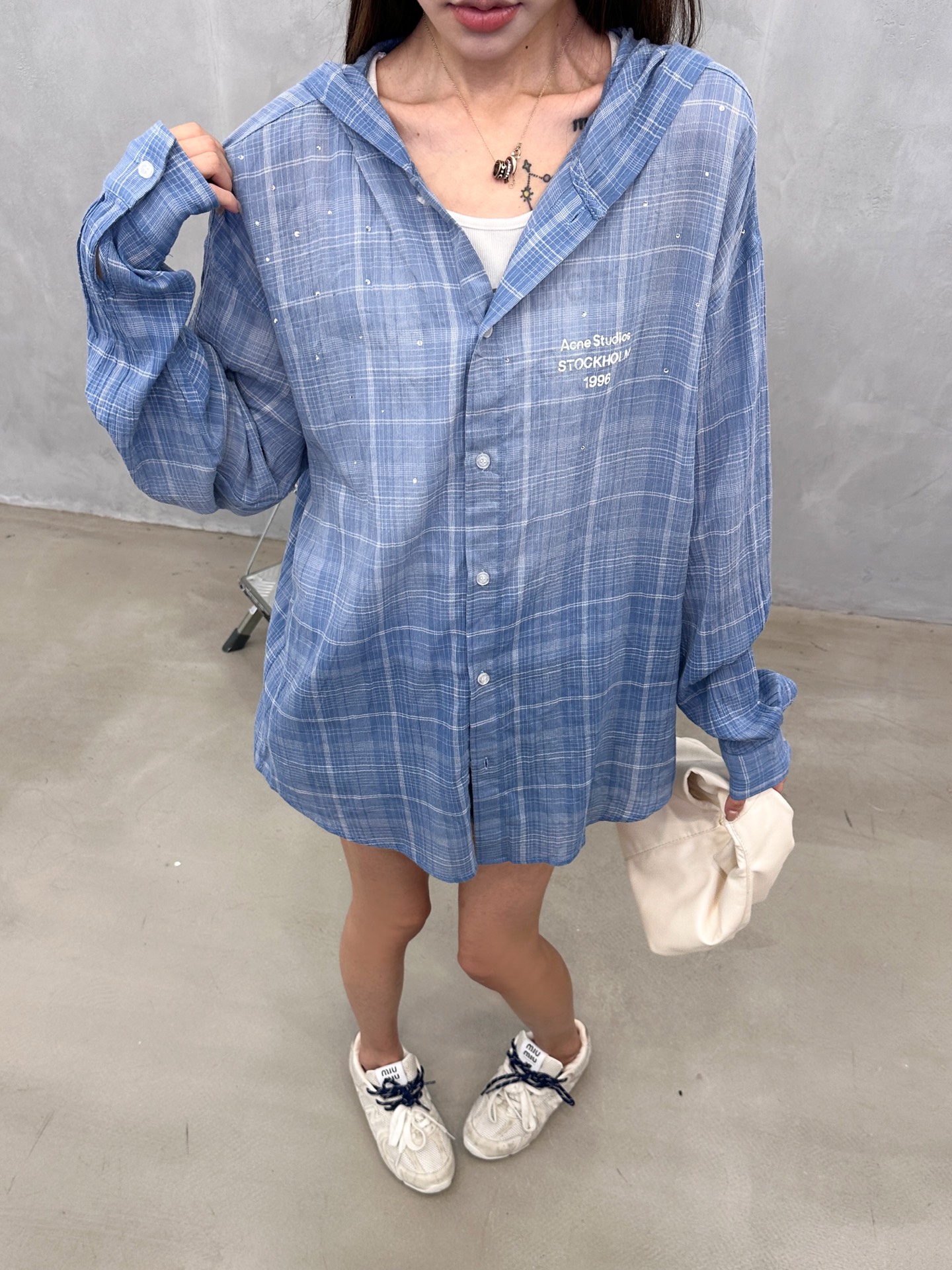 Acne ｜ 新款休闲衬衣，成衣洗水喷色印花烫钻工艺加全棉色织格纹面料，休闲时尚，尺码sml