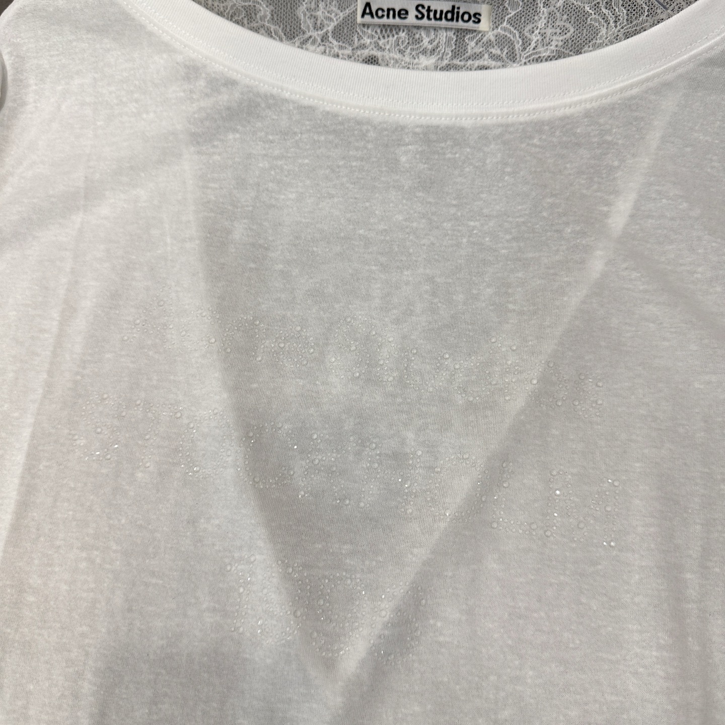 Acne ｜ 新款长袖打底，品牌经典字母烫钻工艺，进口天丝亚麻面料拼接蕾丝款式，休闲时尚，尺码sml