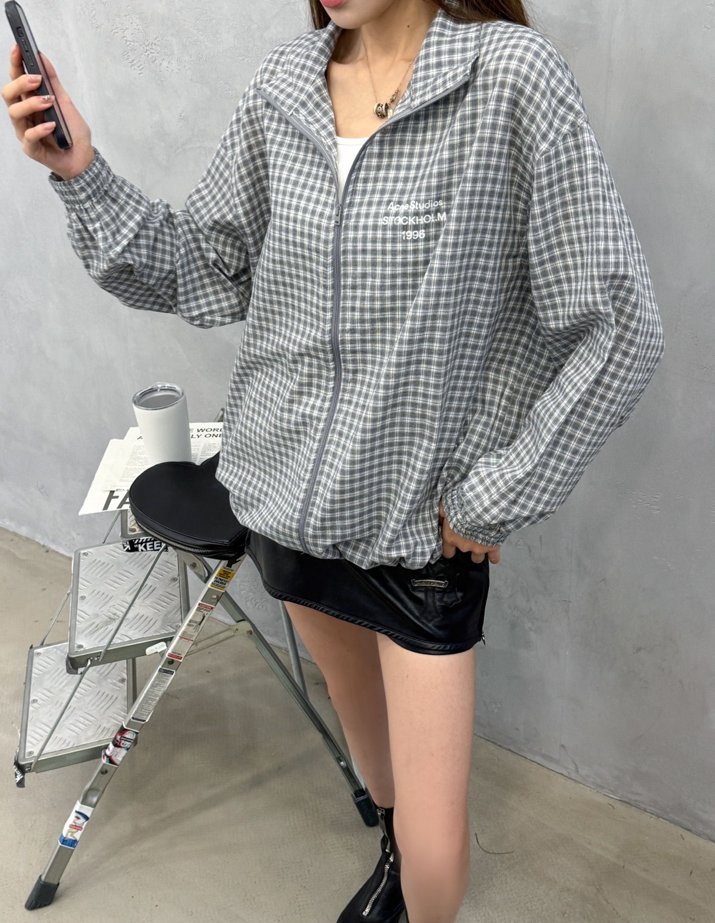 Acne ｜ 新款开衫外套，前后经典印花标，轻薄全棉色织格纹面料，时尚休闲，尺码sml
