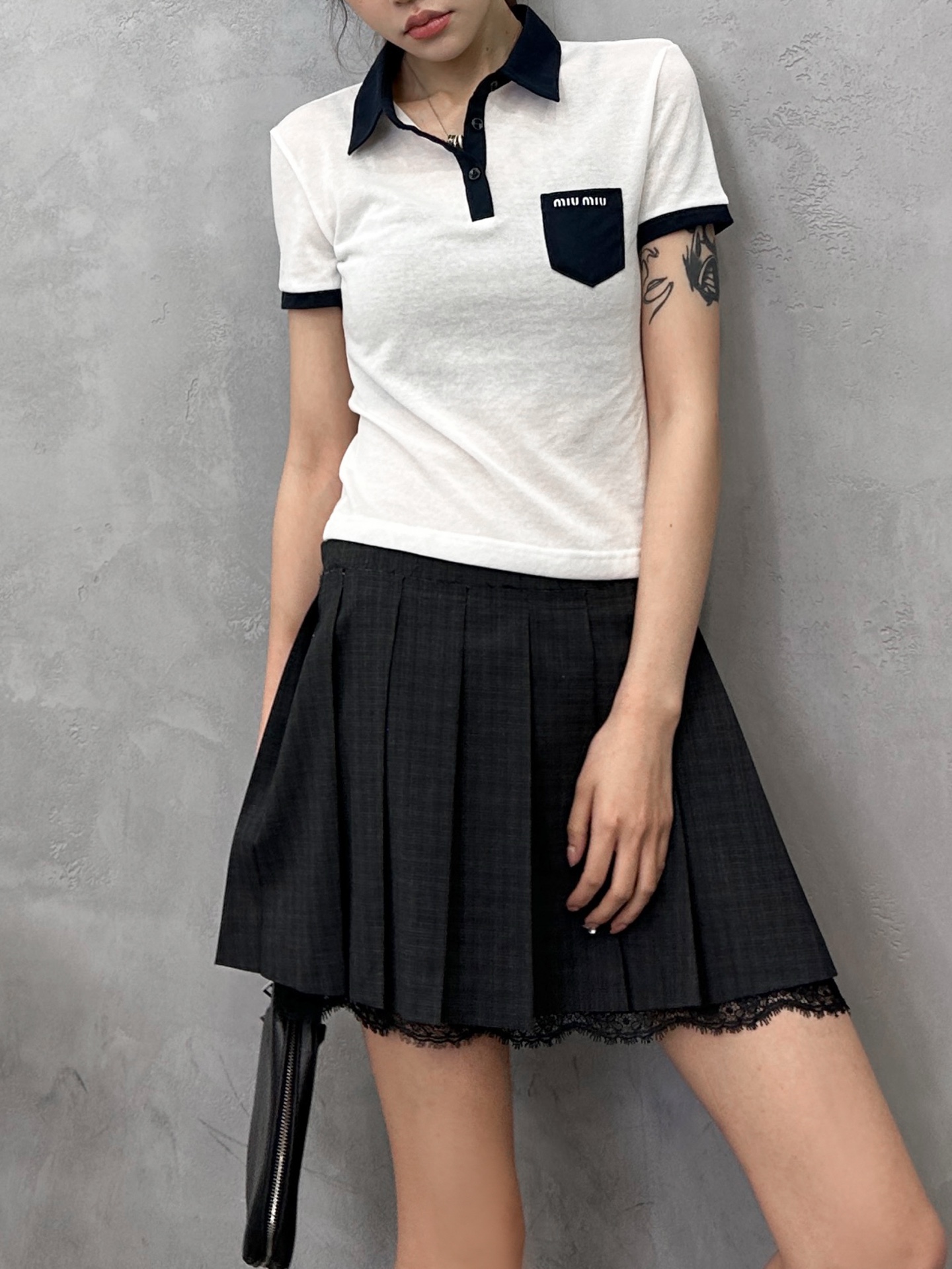 Miu ｜ 新款短袖Polo，成衣洗水固色加前后印花工艺，特殊高黏棉撞色款式，休闲时尚，尺码sml