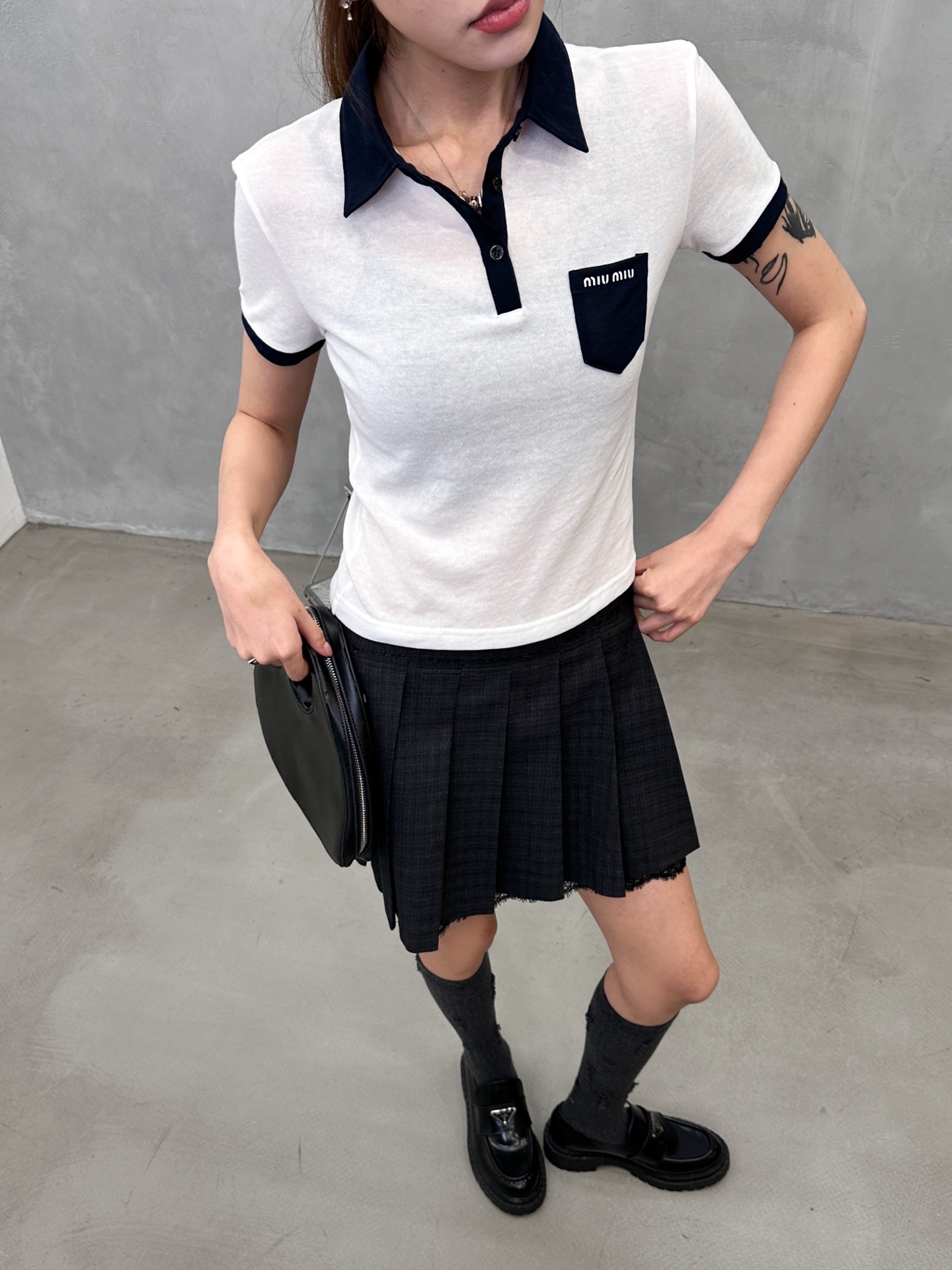 Miu ｜ 新款短袖Polo，成衣洗水固色加前后印花工艺，特殊高黏棉撞色款式，休闲时尚，尺码sml