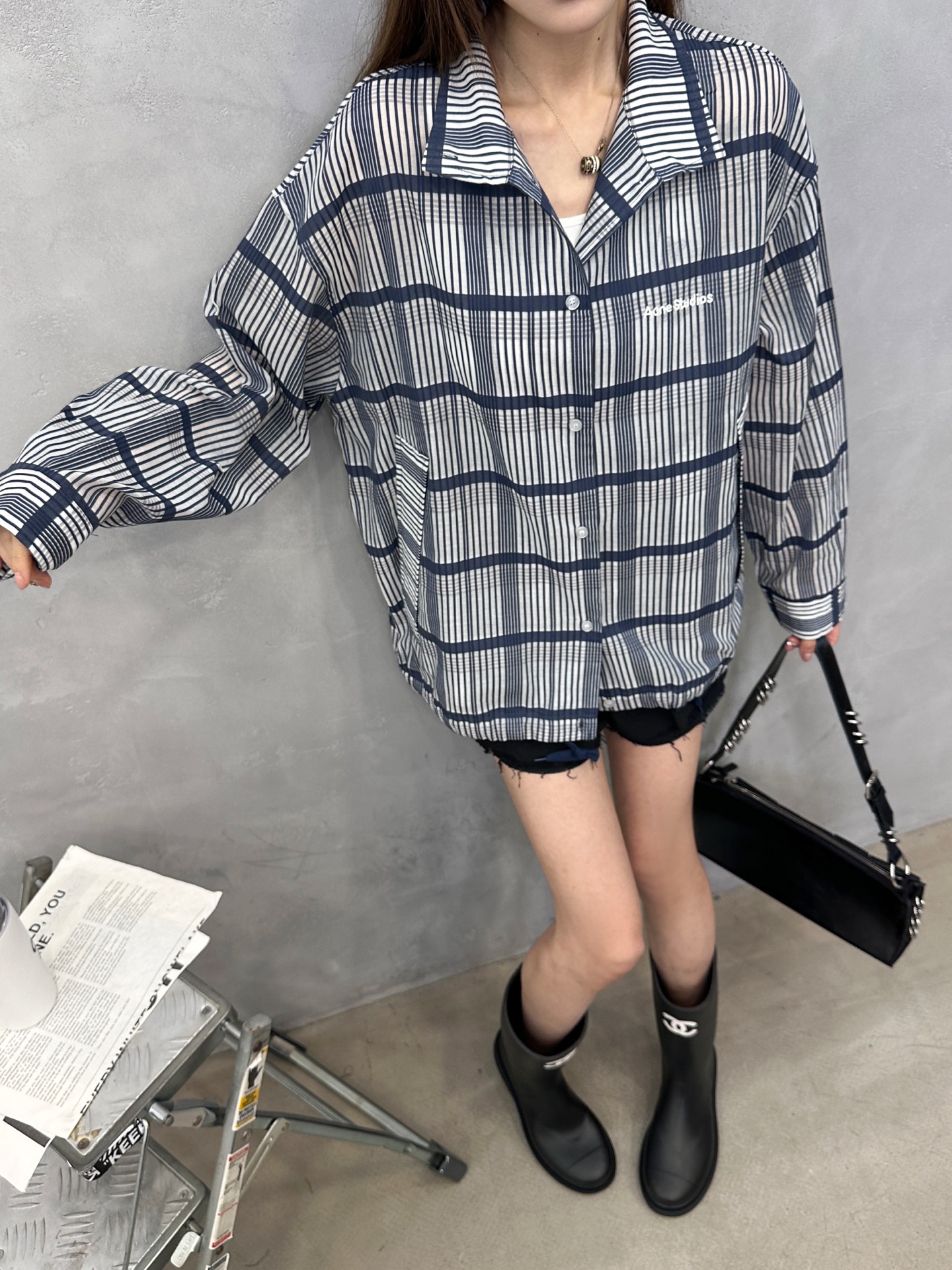 Acne ｜ 新款时尚罩衫，品牌经典刺绣标，韩国进口桑蚕丝色织格纹面料，休闲时尚，尺码sml