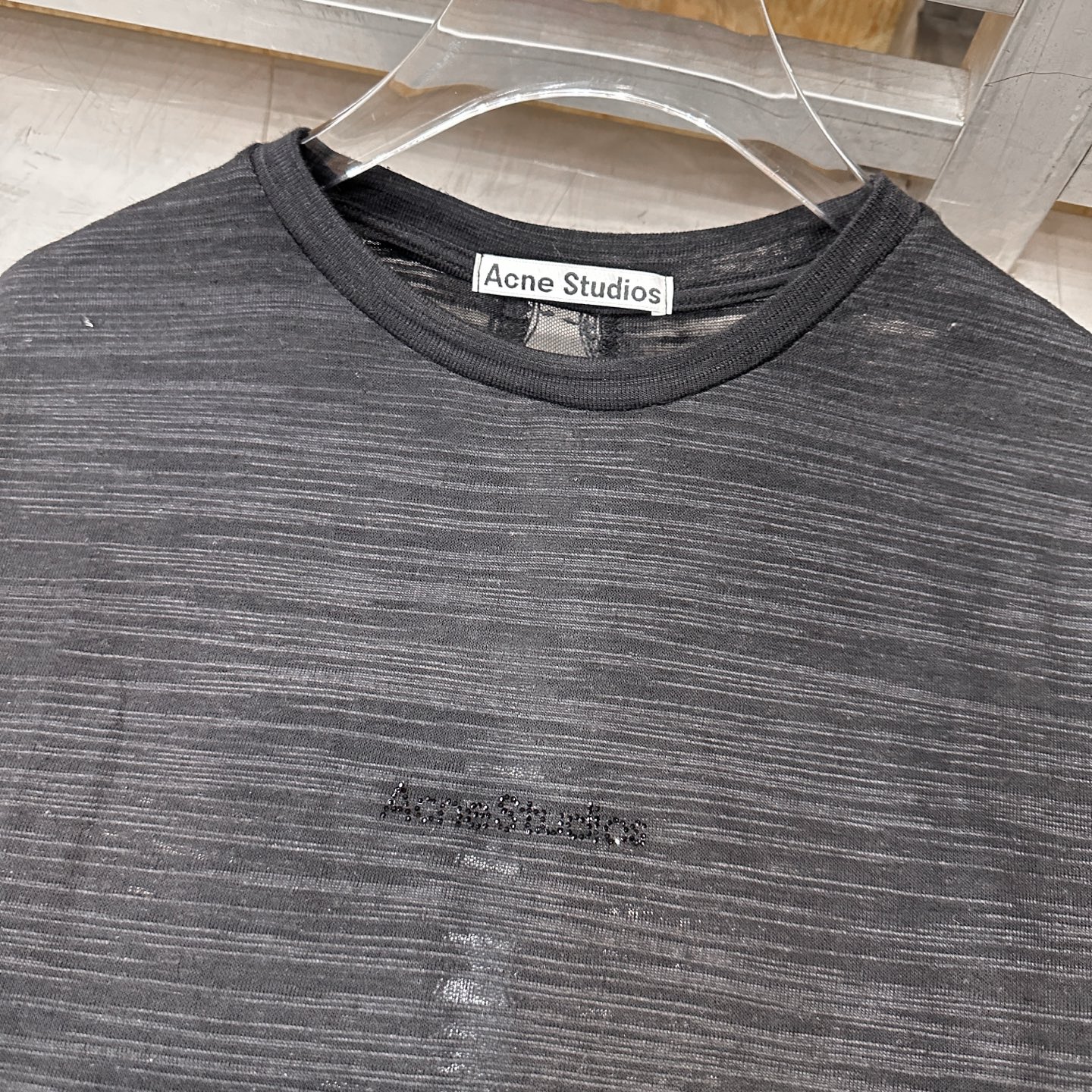 Acne ｜ 新款短袖t，品牌经典烫钻标，蕾丝拼接亚麻混纺面料，休闲时尚，尺码sml