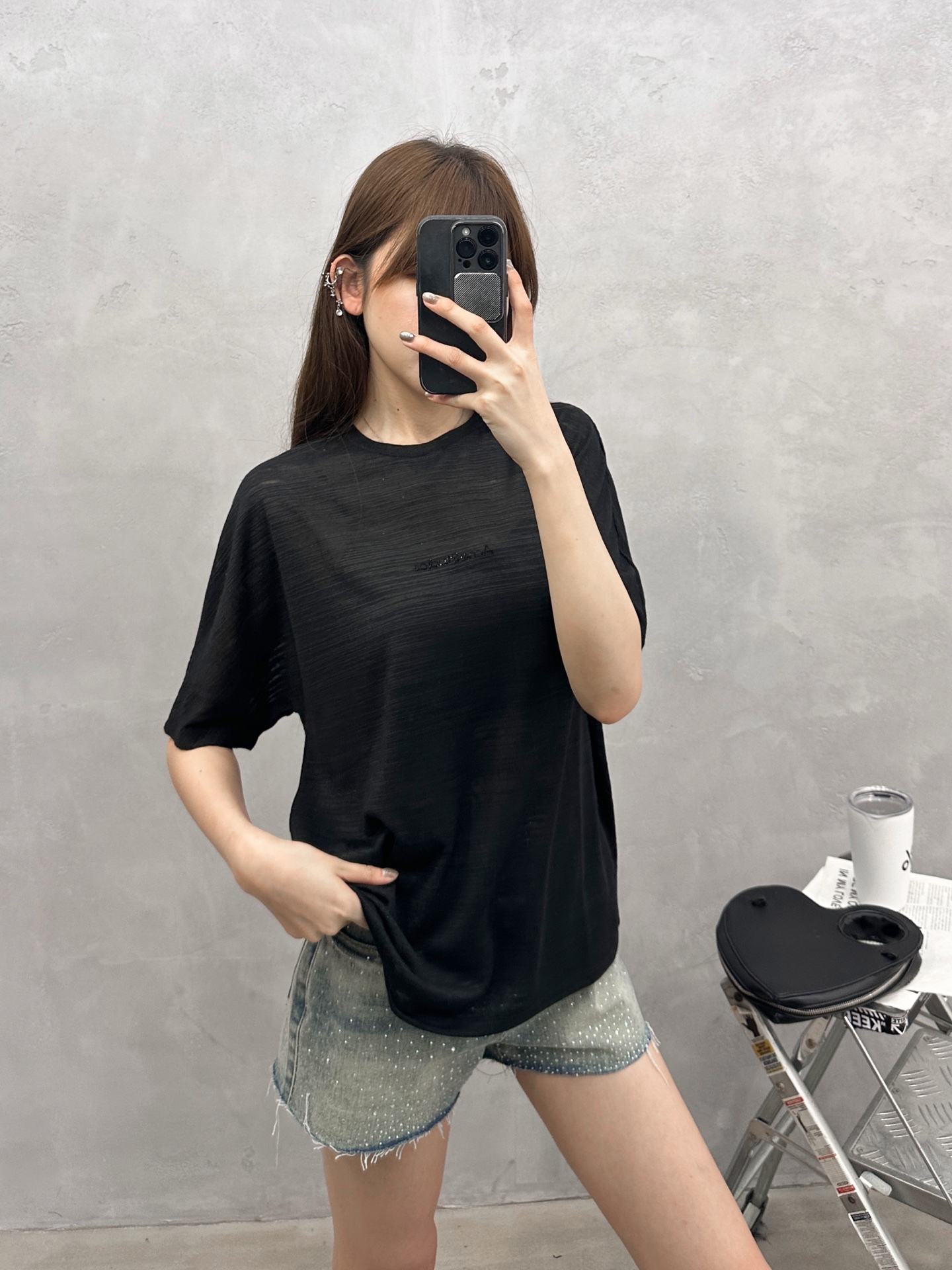 Acne ｜ 新款短袖t，品牌经典烫钻标，蕾丝拼接亚麻混纺面料，休闲时尚，尺码sml