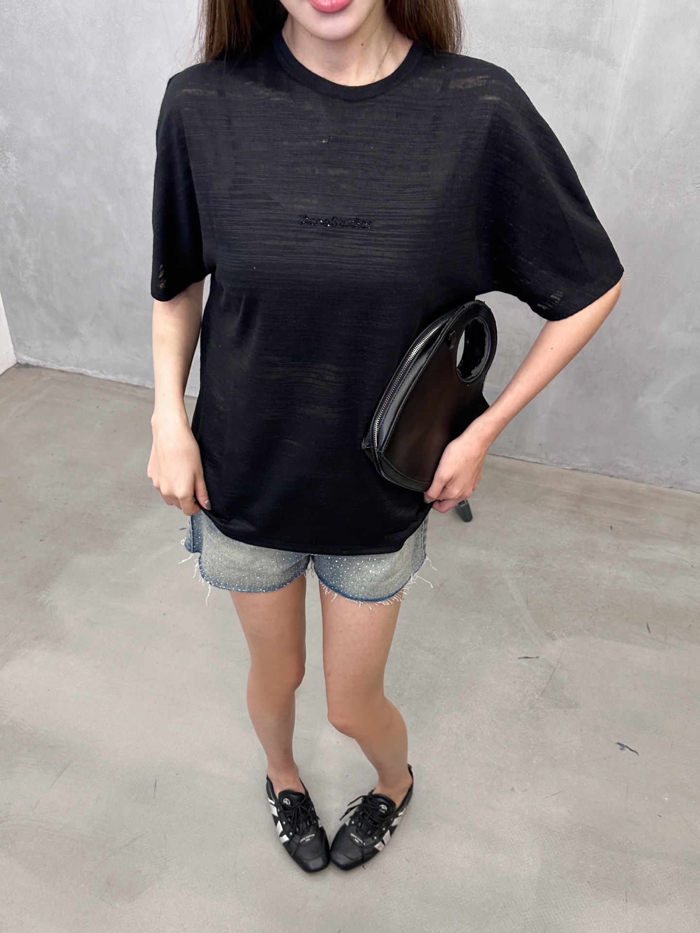 Acne ｜ 新款短袖t，品牌经典烫钻标，蕾丝拼接亚麻混纺面料，休闲时尚，尺码sml