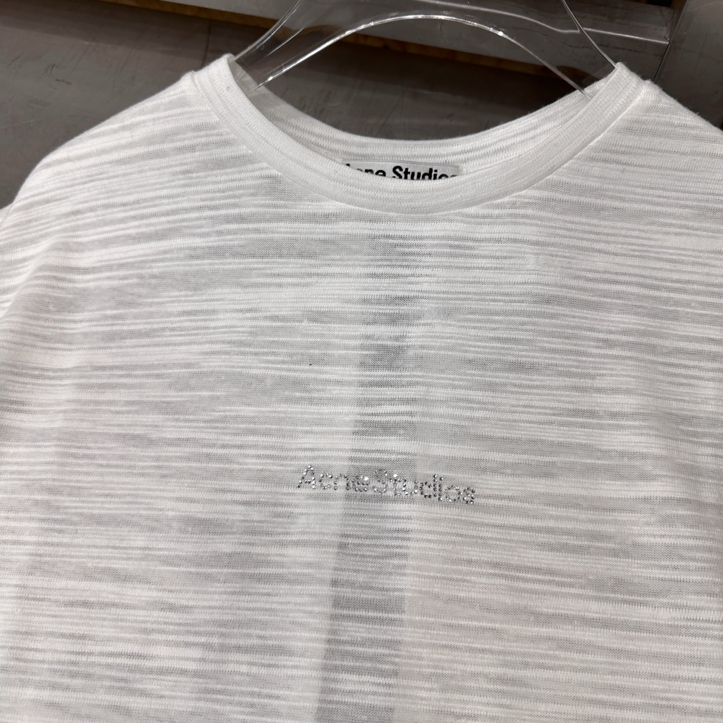 Acne ｜ 新款短袖t，品牌经典烫钻标，蕾丝拼接亚麻混纺面料，休闲时尚，尺码sml