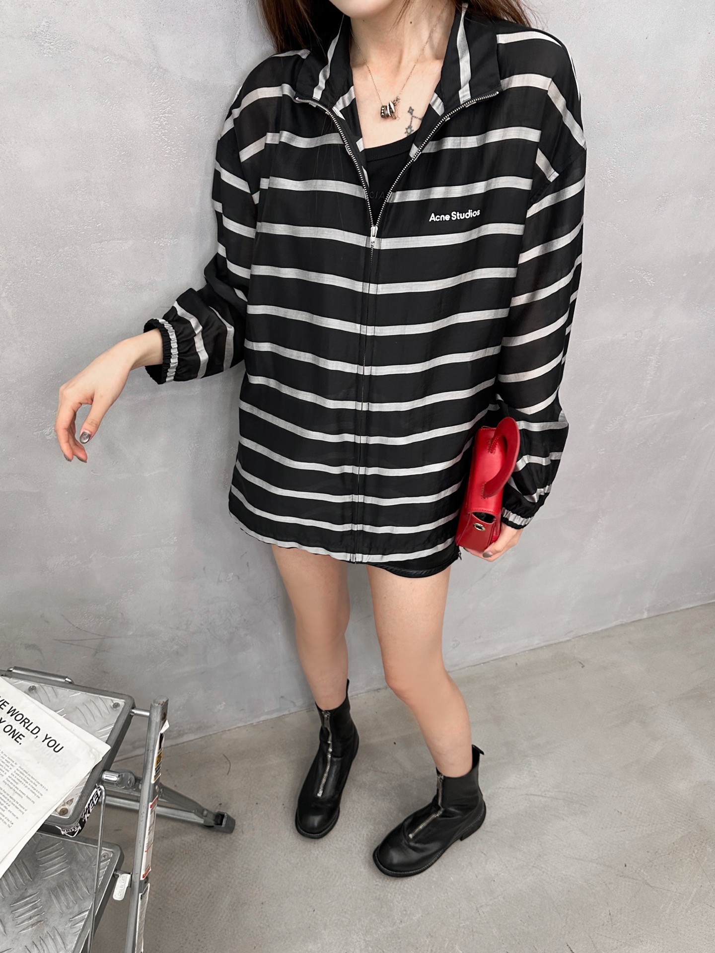 Acne ｜ 新款休闲罩衫，品牌经典印花标，韩国进口天丝色织条纹面料，时尚休闲，尺码sml
