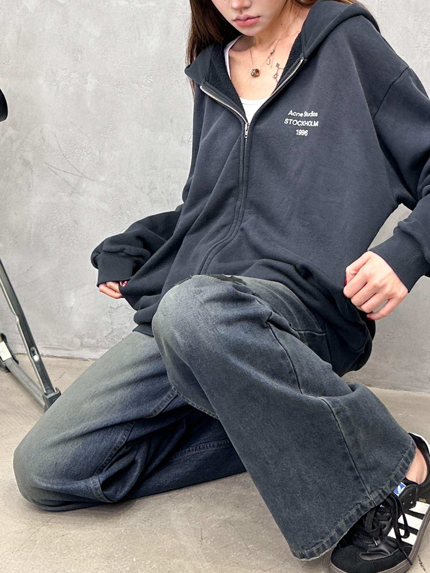 Acne ｜ 新款卫衣开衫，成衣洗水喷色加前后印花工艺，时尚休闲，尺码sml