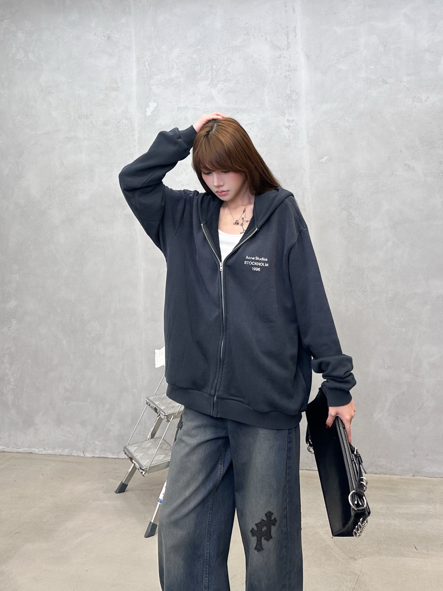 Acne ｜ 新款卫衣开衫，成衣洗水喷色加前后印花工艺，时尚休闲，尺码sml