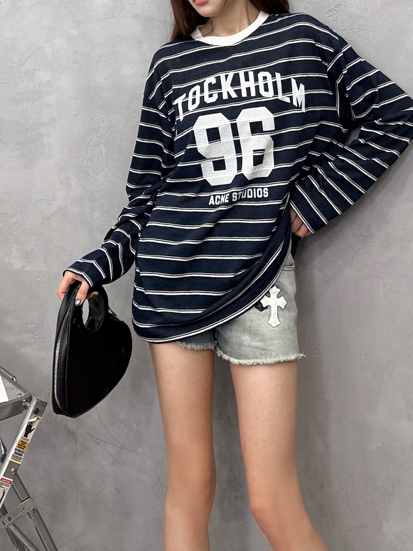 Acne ｜ 新款长袖t，品牌经典前后印花，人棉混纺色织条纹面料，时尚休闲，尺码sml