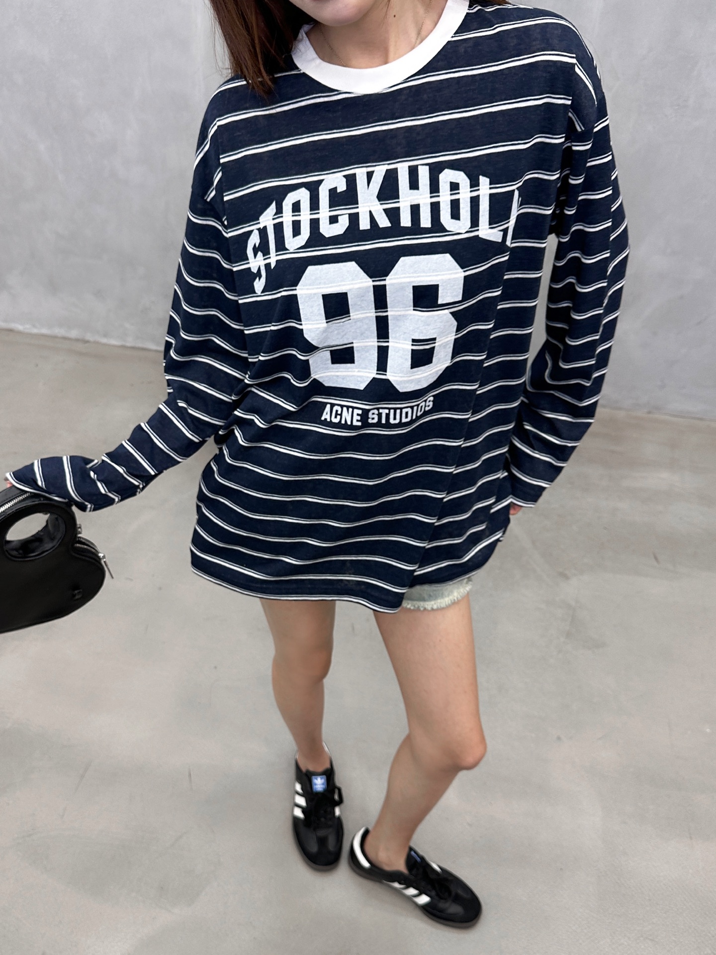 Acne ｜ 新款长袖t，品牌经典前后印花，人棉混纺色织条纹面料，时尚休闲，尺码sml