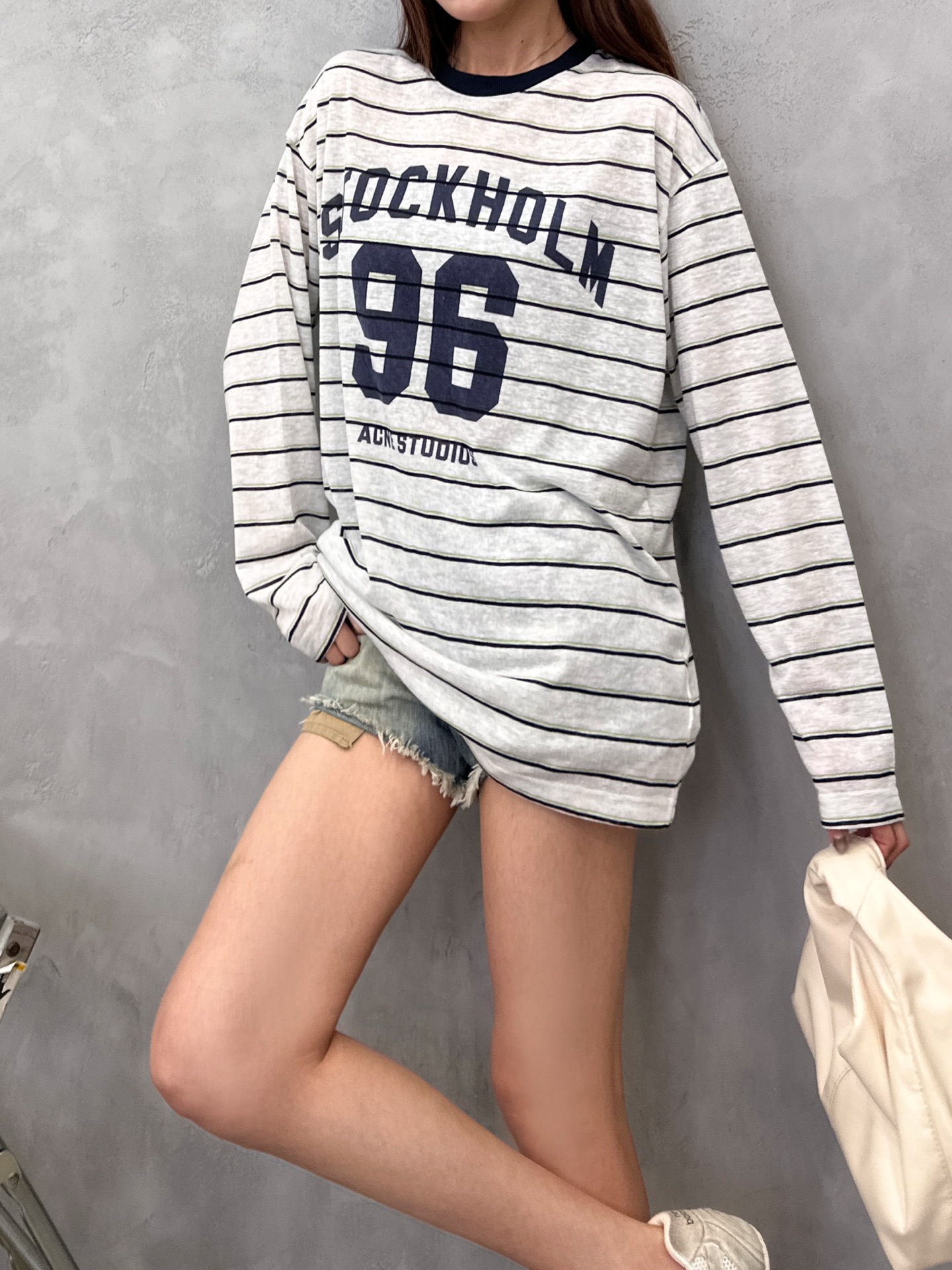 Acne ｜ 新款长袖t，品牌经典前后印花，人棉混纺色织条纹面料，时尚休闲，尺码sml